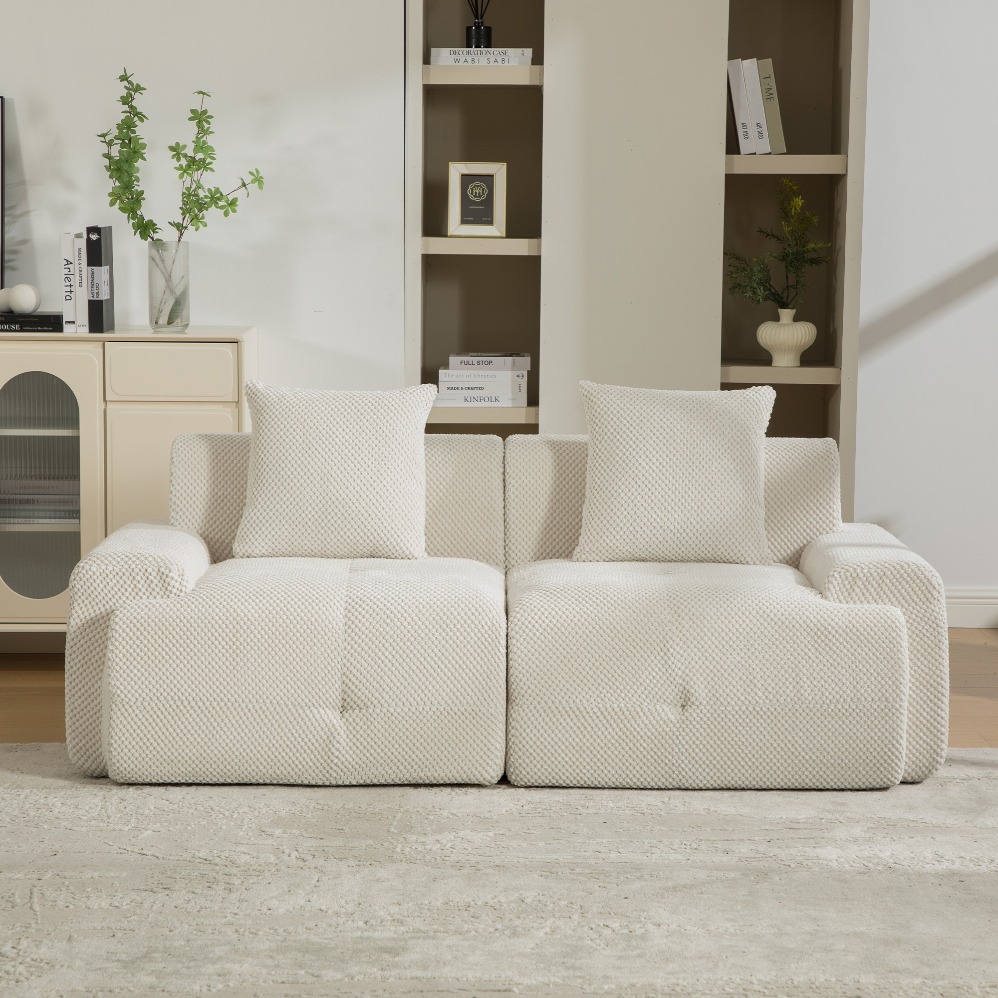 Canapé modulable chenille beige sans assemblage, mousse 30D haute résilience et fond antidérapant