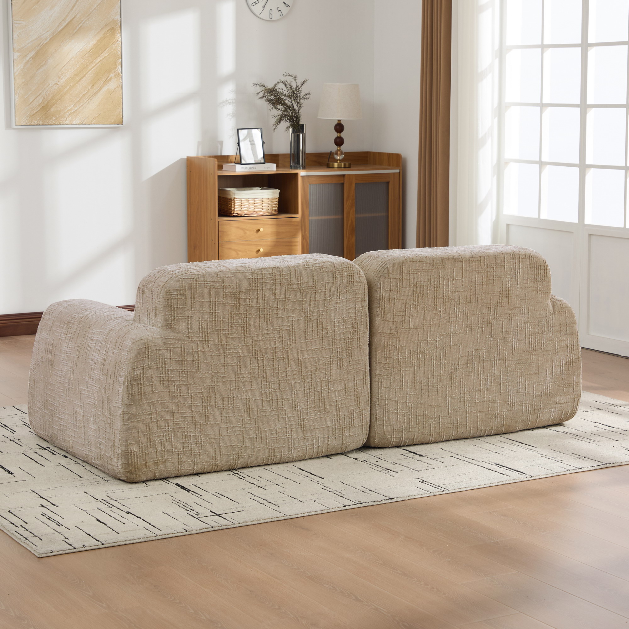 Canapé modulable Chenille 198x90,5 cm, Compressé Sans Montage, Coussin Mousse Haute Résilience, Couleur Beige Clair Pour Salon Moderne