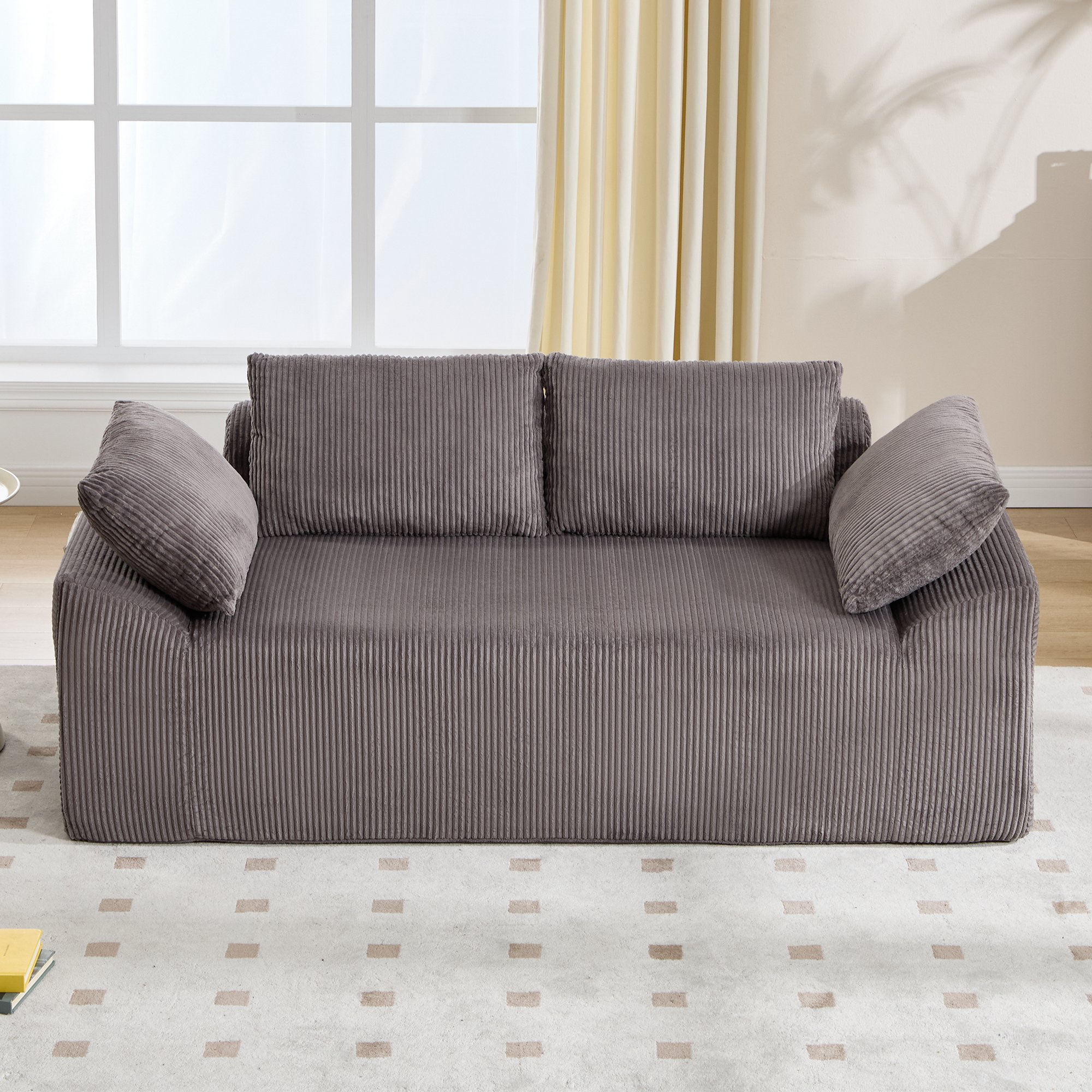 Canapé Droit Sans Assemblage, Mousse Haute Densité, Design Épuré Pour Salon Chambre Bureau, Couleur Brown Gray