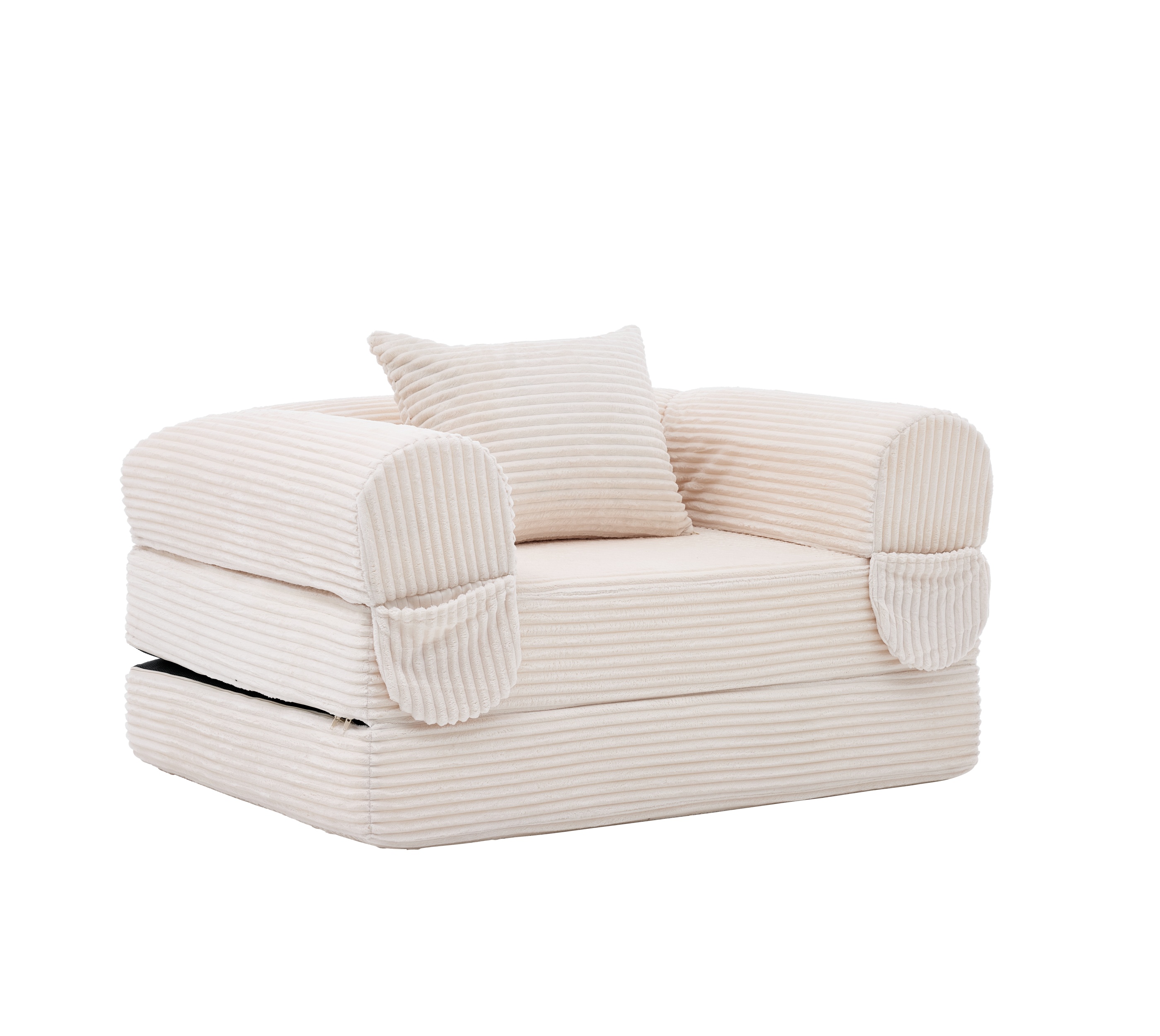 Fauteuil Convertible Lit Invité Beige Avec Tiroir Stockage Mousse Élastique Coussin Dossier