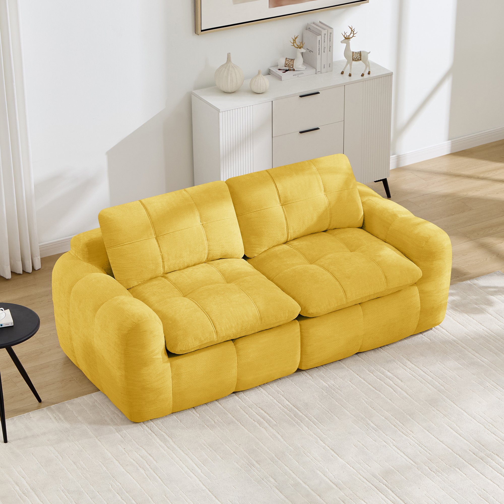 Canapé 2 places modulable en chenille jaune avec assise profonde, mousse haute densité 32D, design minimaliste sans assemblage pour salon ou chambre