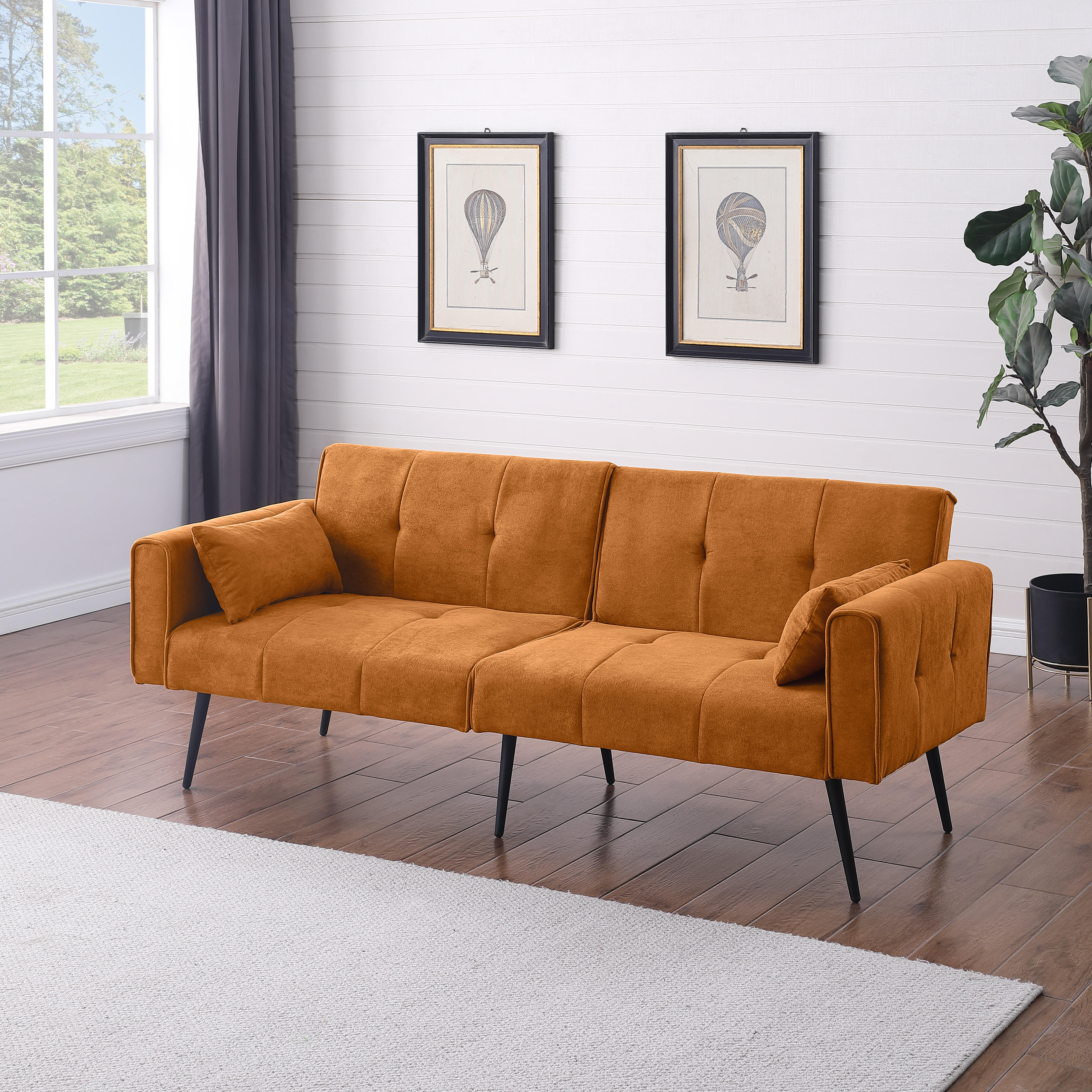 Canapé Modulable Tissu Orange 175x71x71 cm - Canapé Lit Pliable Design Moderne avec Pieds Métal pour Salon et Chambre