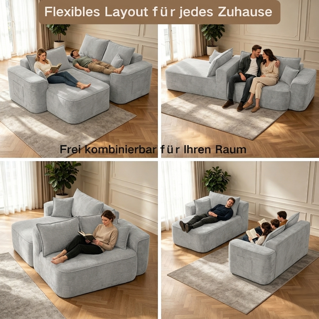 Canapé d'angle Méridienne XXL Gris Chenille 262x144 cm Profond Sans Montage Salon Moderne
