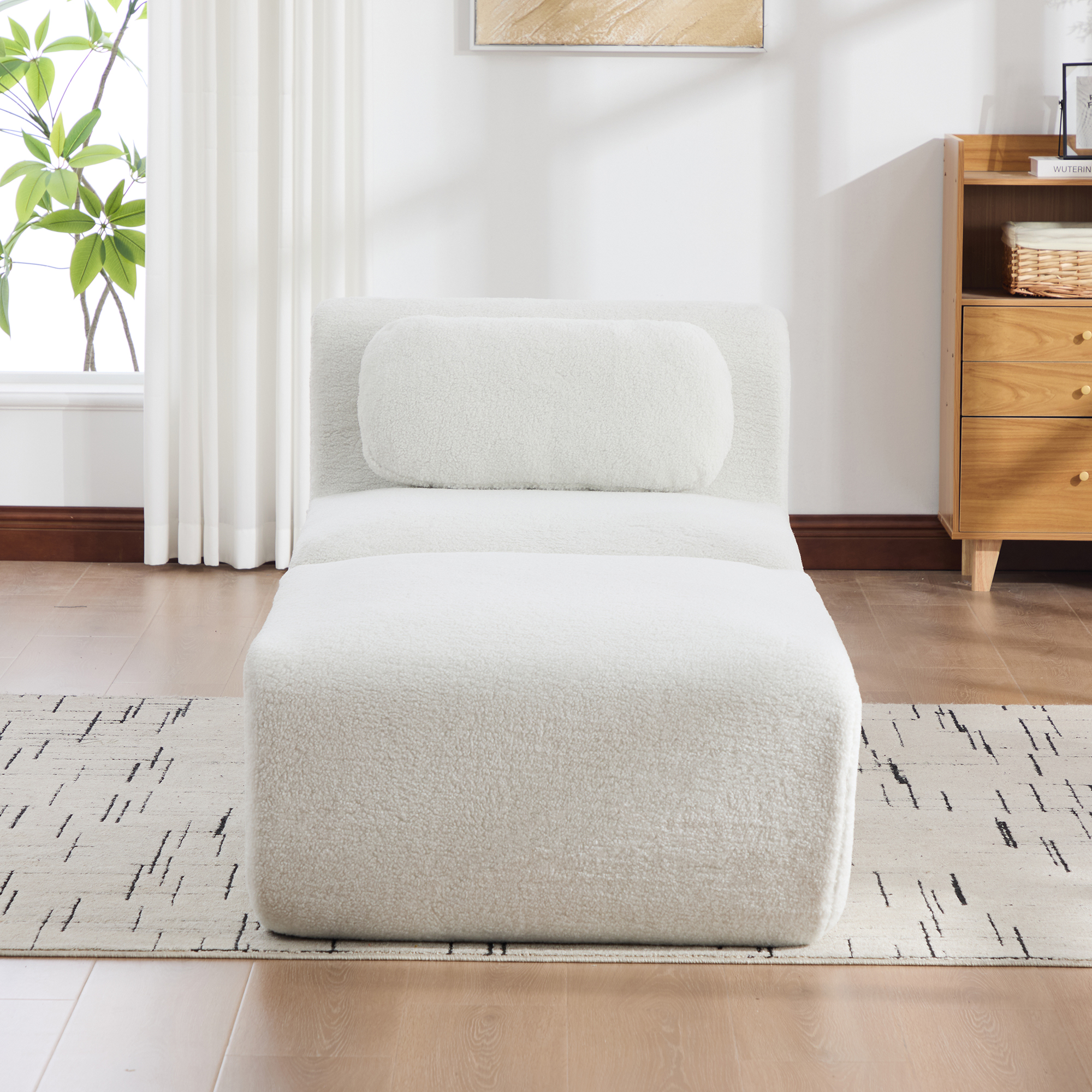 Canapé Modulable Tissu Chenille Anti-Boulochage Ivoire 79x177x71 cm - Structure Modulaire avec Tiroir de Rangement Caché