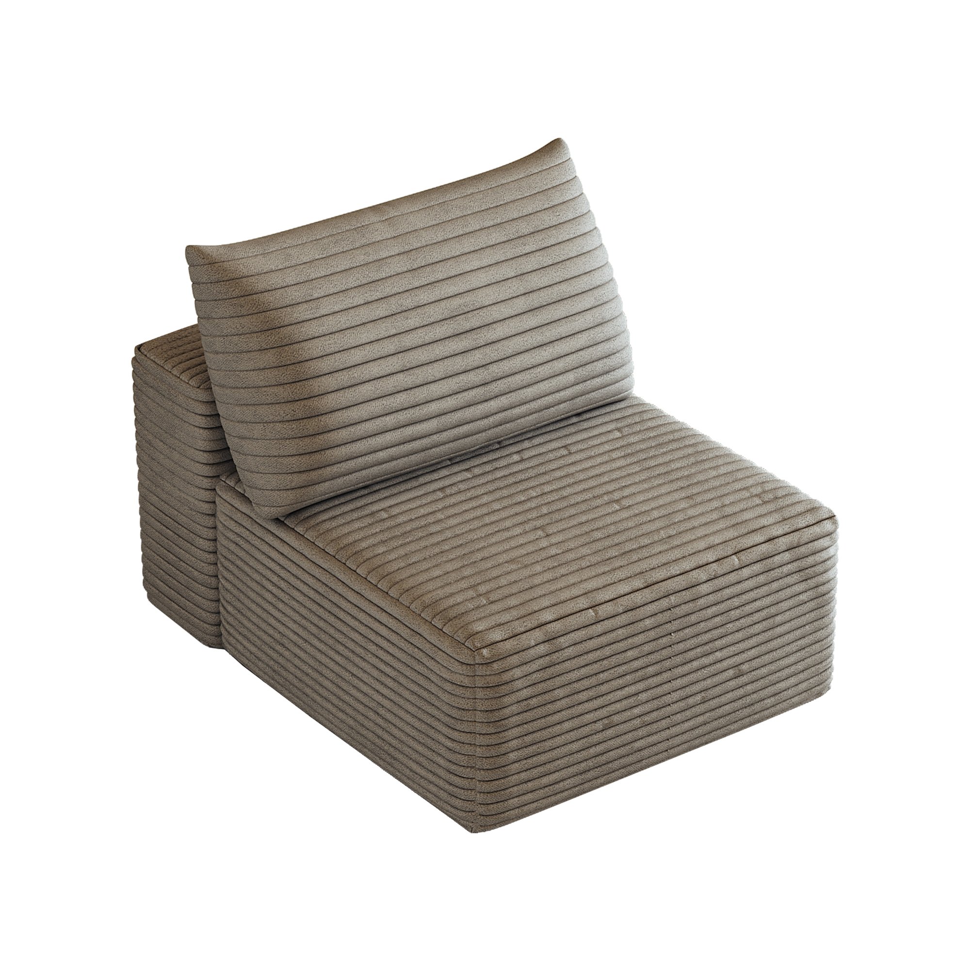 Canapé une place Camel en tissu velours côtelé, structure modulaire sans montage, style nuage pour salon ou chambre, dimensions 70x95x83 cm