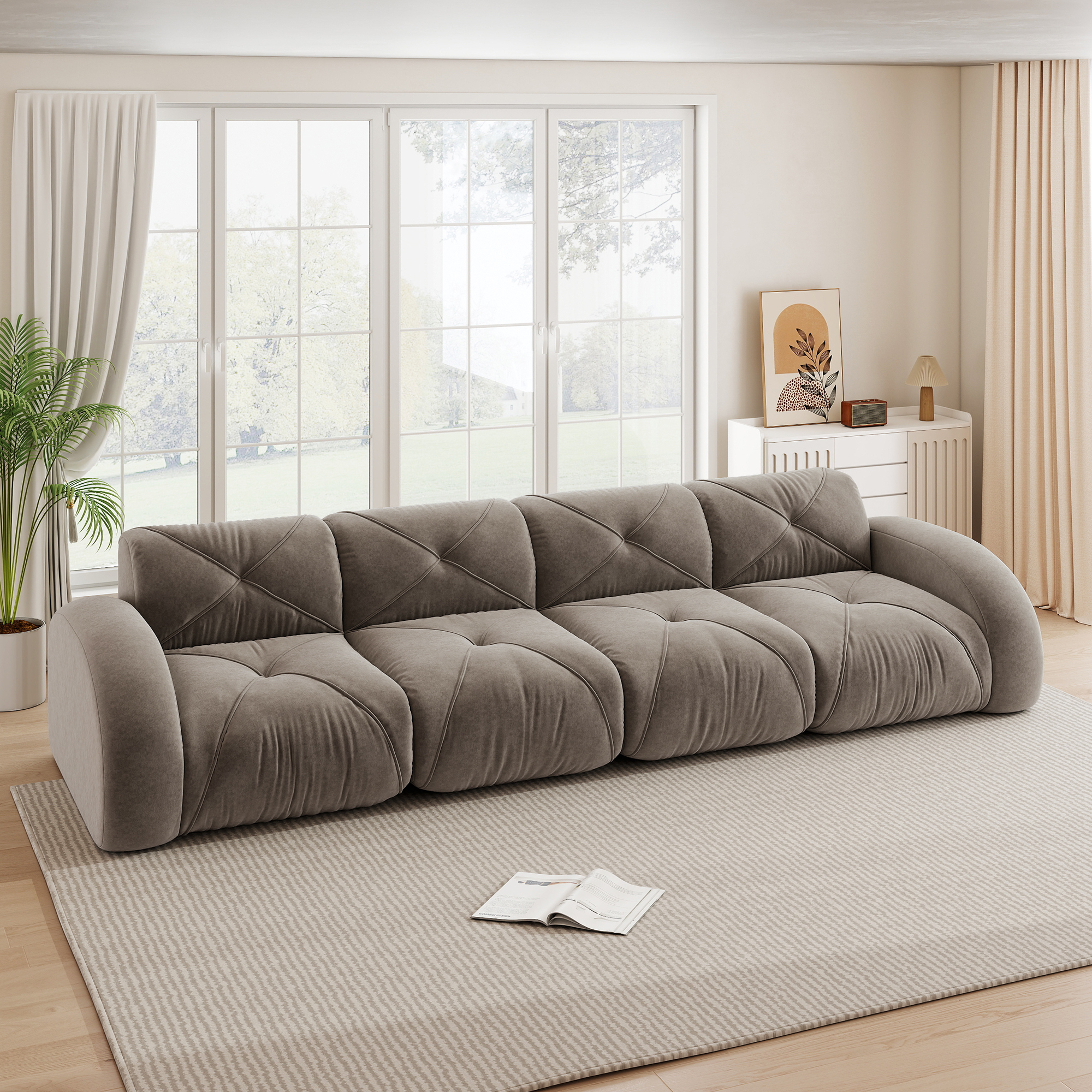 Canapé modulable extra large 358 cm, confort moelleux avec mousse 32D haute densité, structure stable et antidérapante