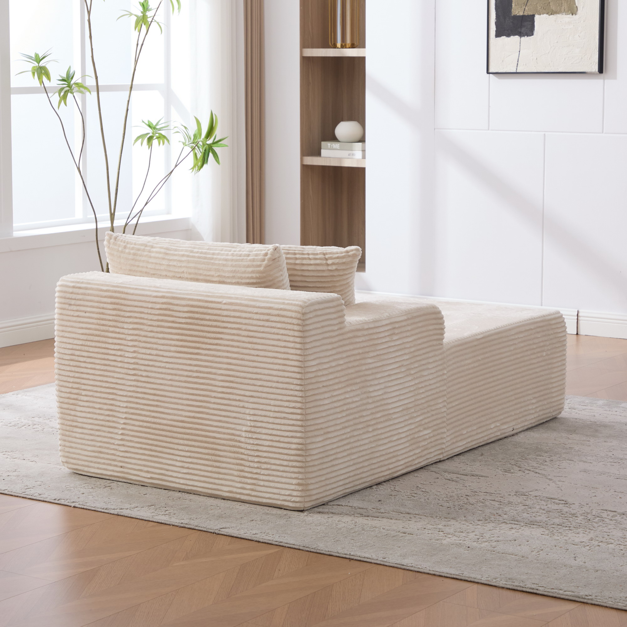 Méridienne Canapé Modulable en Tissu Chenille Couleur Ivoire Confort Nuage et Design Moderne pour Salon Contemporain