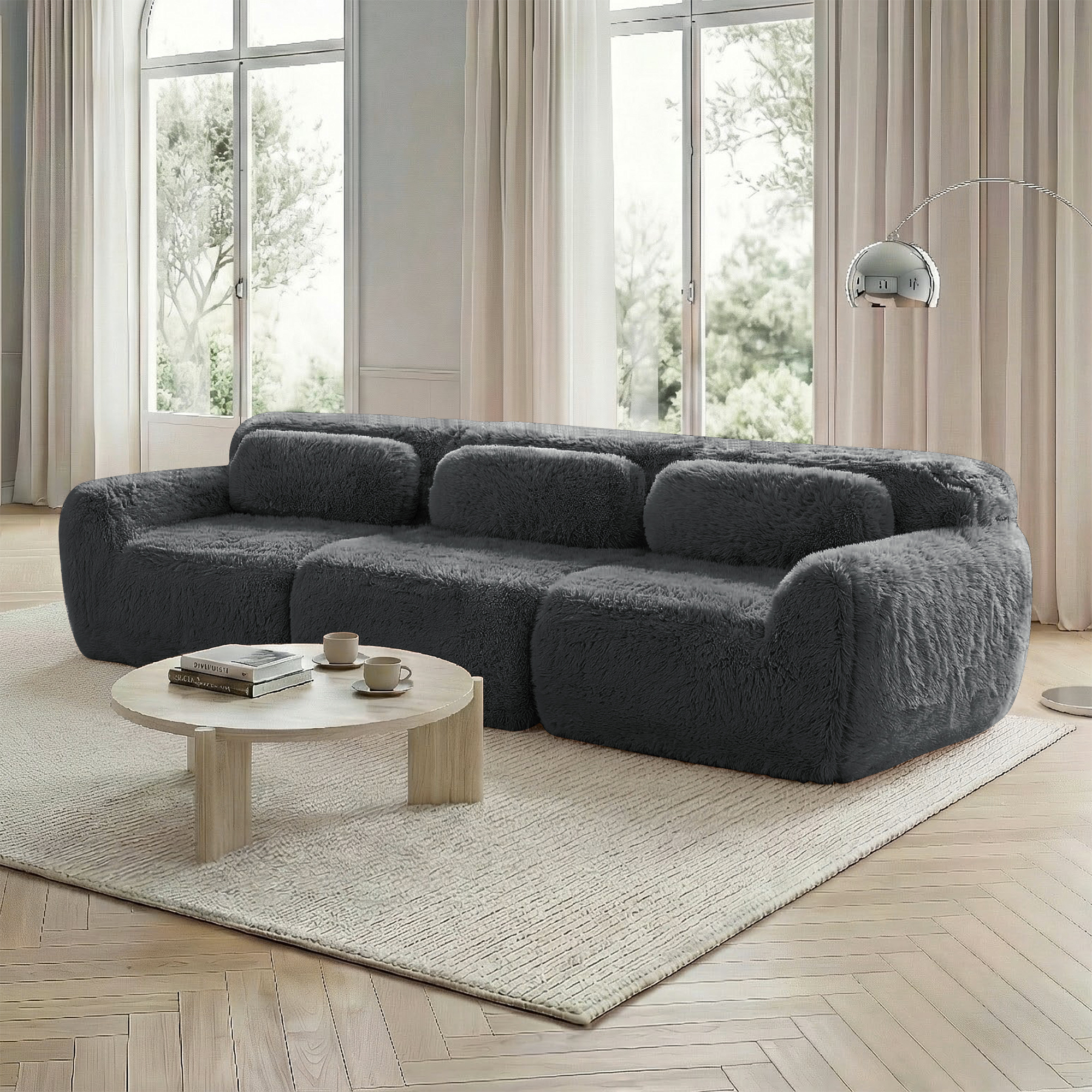 Canapé Modulable 3 Places avec Coffre de Rangement Intégré, Tissu Peluche Ultra-Doux et Mousse Haute Résilience pour Salon Moderne