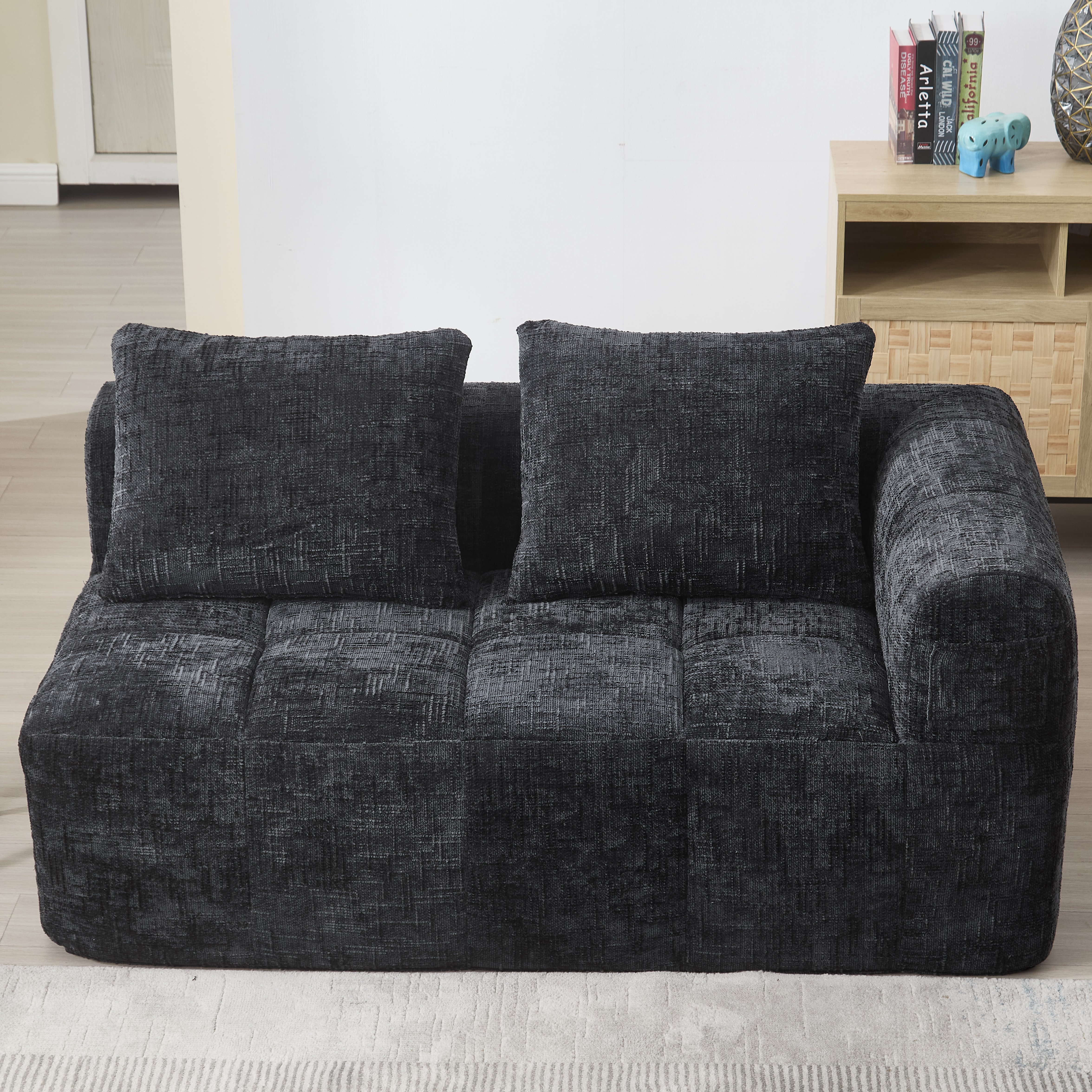 Canapé 2 places sans montage avec coussin inclus, poches latérales, LED intégrée et rangement