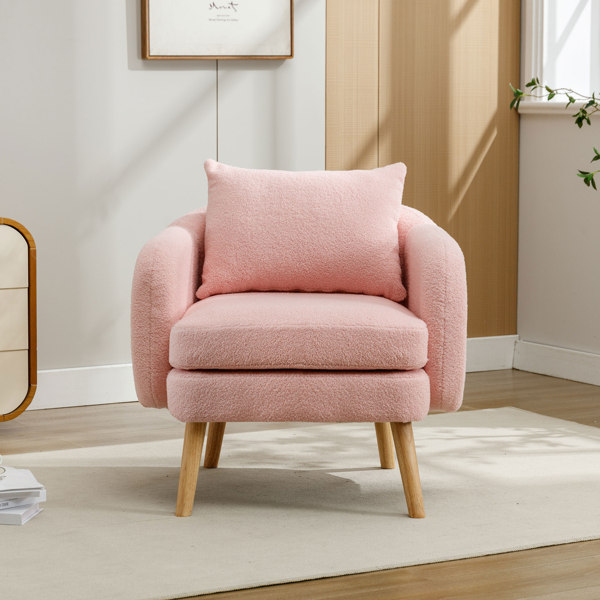 Fauteuil Salon Confortable avec Grand Coussin de Dos, Assise Épaisse 14cm pour Détente et Soutien Lombaire