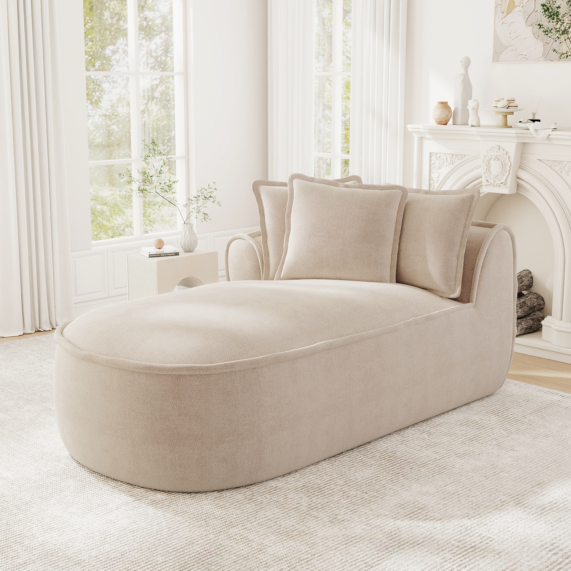 Canapé méridienne gauche sans montage avec assise profonde et dossier ergonomique en chenille taupe clair