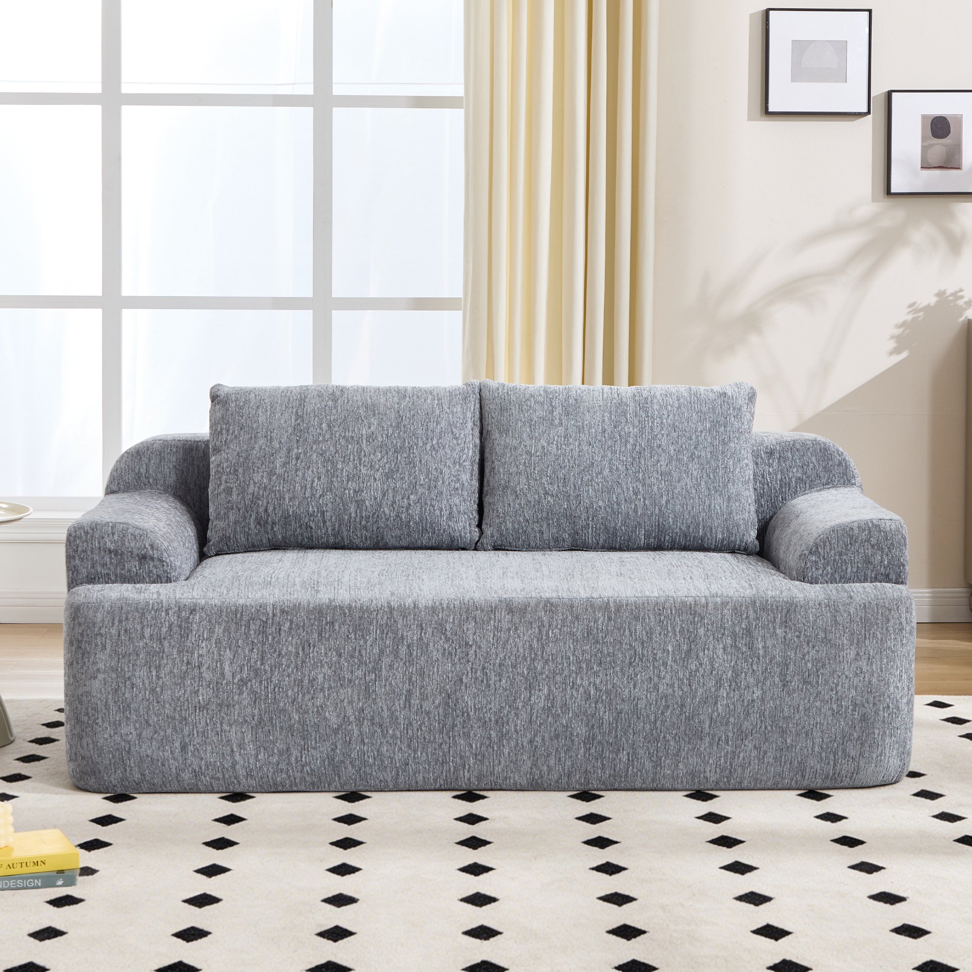 Canapé 2 places confort mémoire de forme avec ressorts renforcés, coussins amovibles lavables et installation rapide sans outils