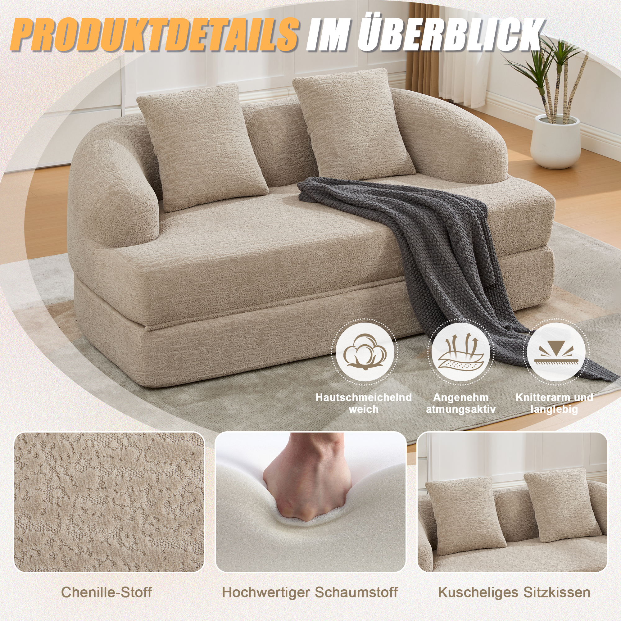 Chenille douce et mousse haute élasticité