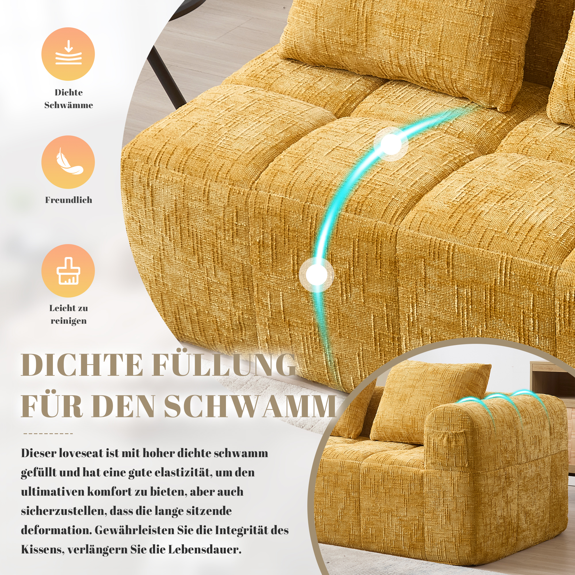 Tissu chenille et assise moelleuse