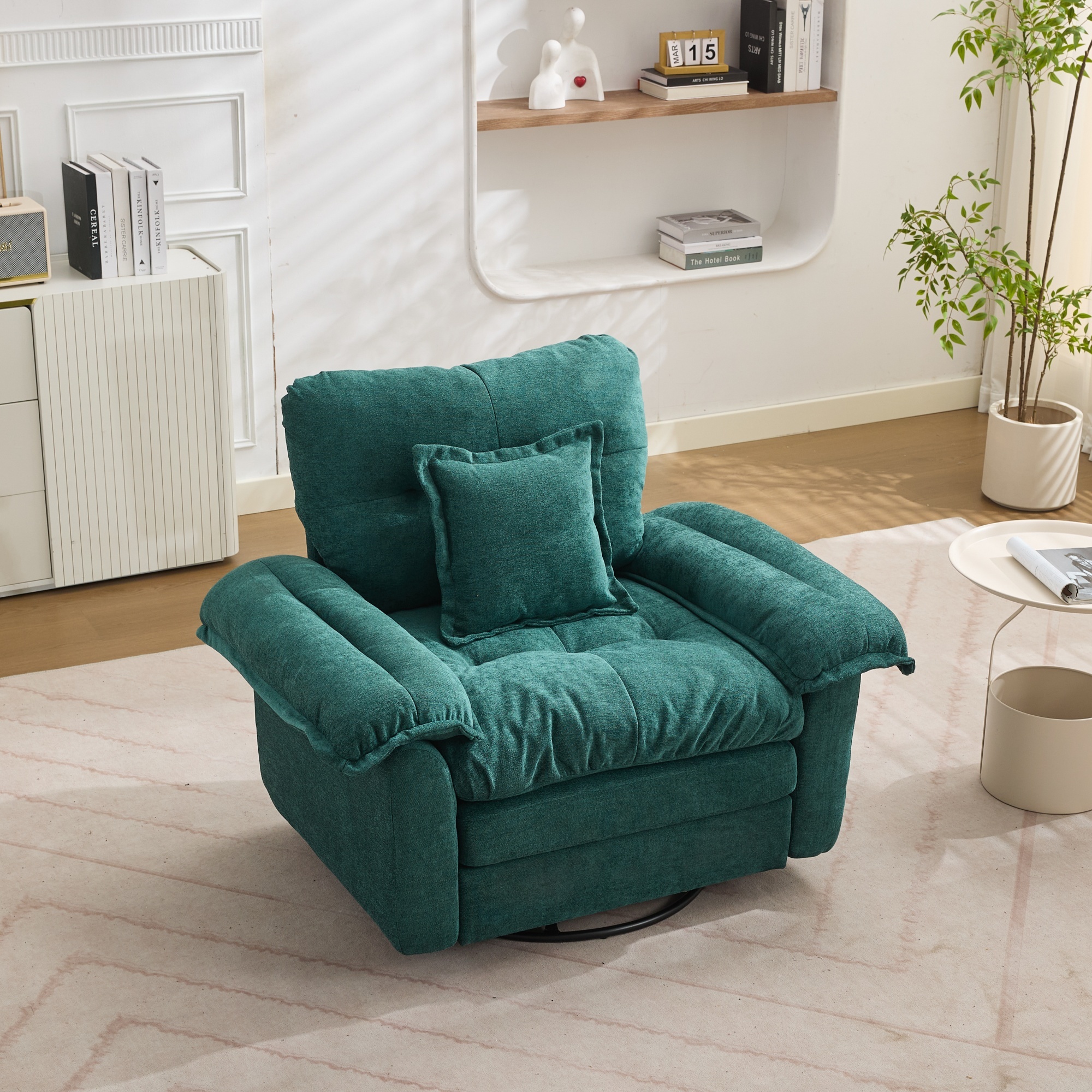 Fauteuil Rotatif 360° en Chenille Vert - Fauteuil Pivotant Surdimensionné pour Salon et Chambre avec Coussin de Soutien Ergonomique