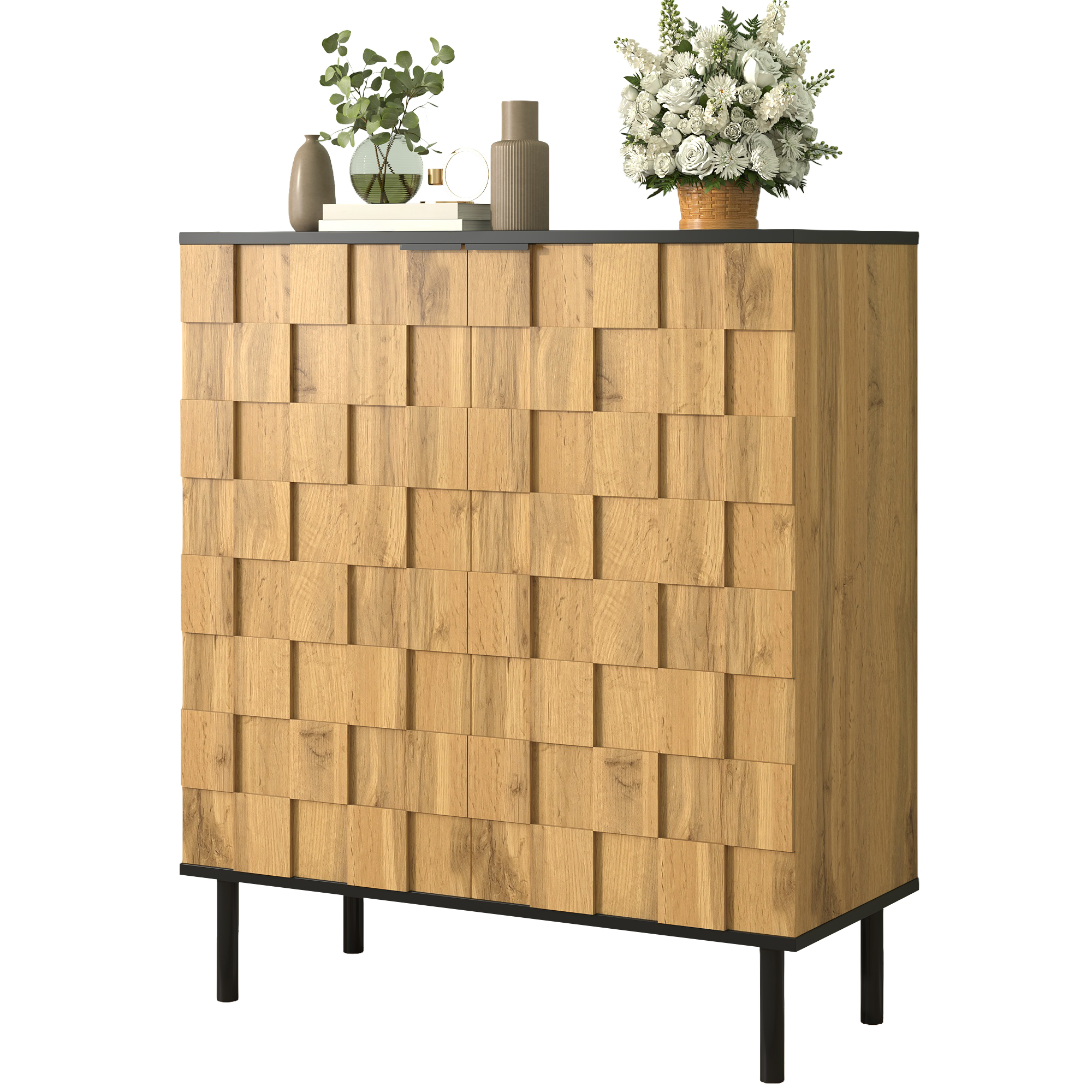 Meuble à chaussures design mosaïque, Meuble d'entrée haut avec étagères mobiles et pieds surélevés pour protection humidité