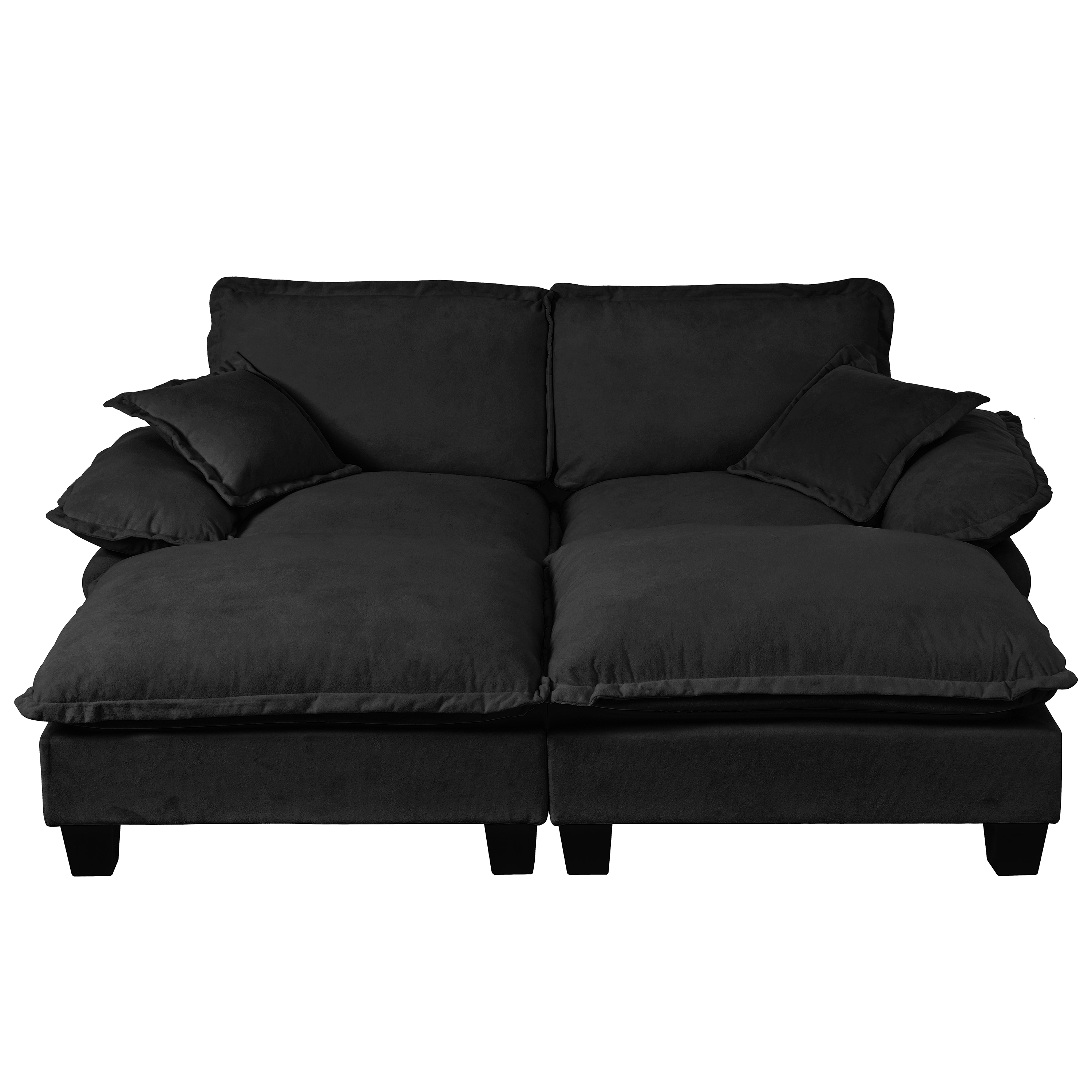 Canapé d'angle modulable Chenille Noir, Canapé Cloud Design avec 2 Ottomans et Coussins, Structure Bois Stable pour Salon