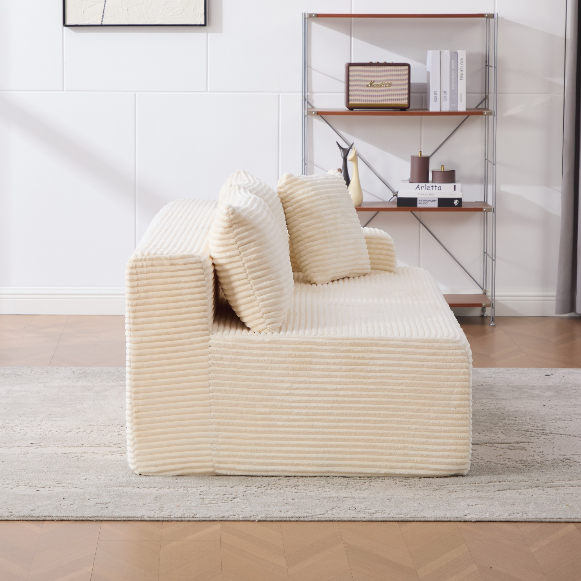 Méridienne Modulable Salon Contemporain Chenille Beige Mousse 30D Retour Forme Rapide