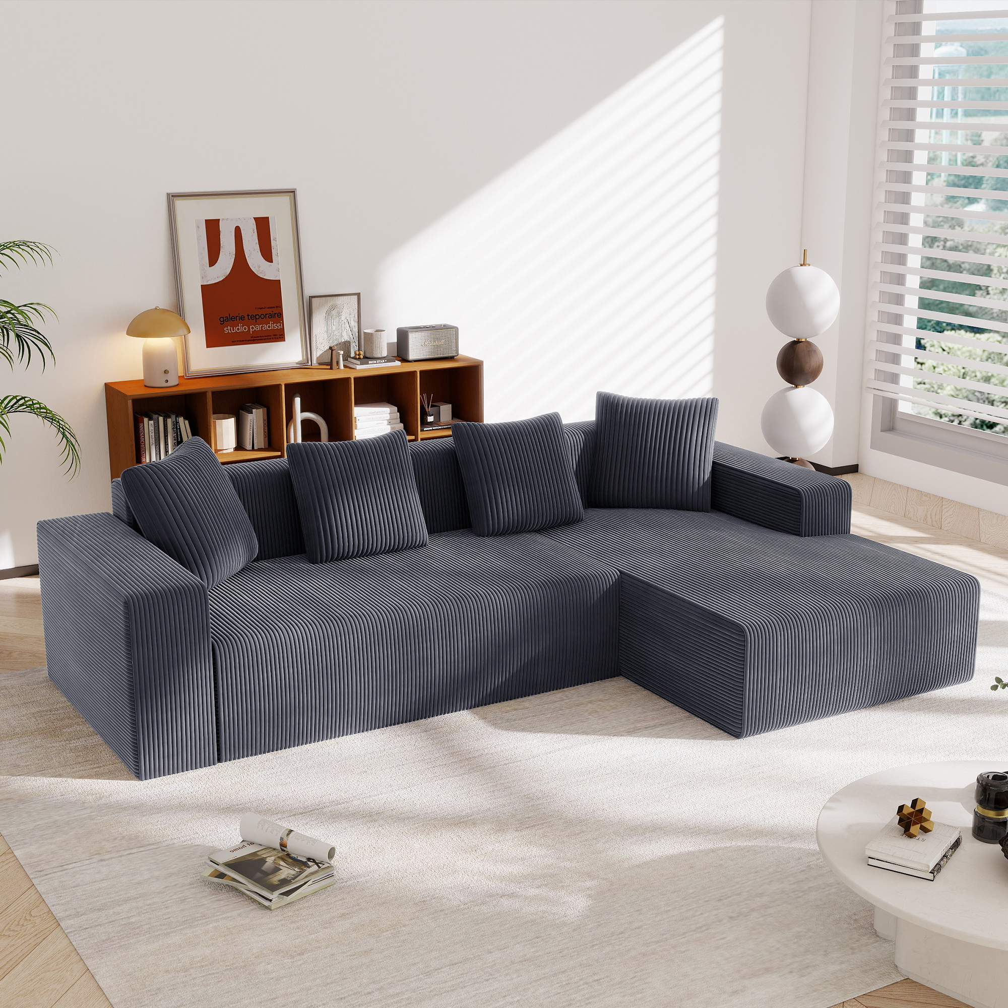 Canapé Modulable d'Angle avec Méridienne Extensible, Assise Profonde Confort Cloud et Coussins Inclus pour Salon Moderne