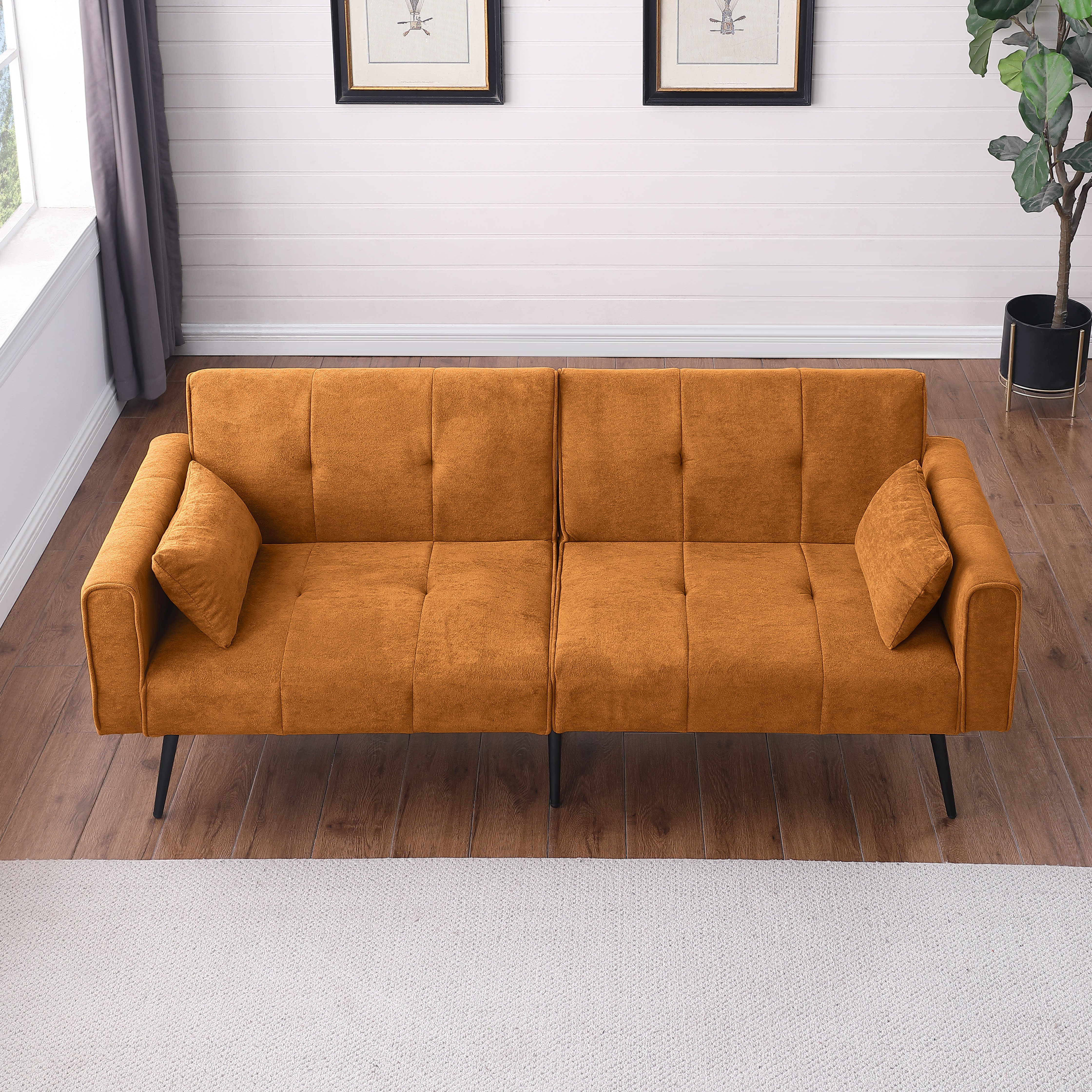 Canapé Modulable Tissu Orange 175x71x71 cm - Canapé Lit Pliable Design Moderne avec Pieds Métal pour Salon et Chambre