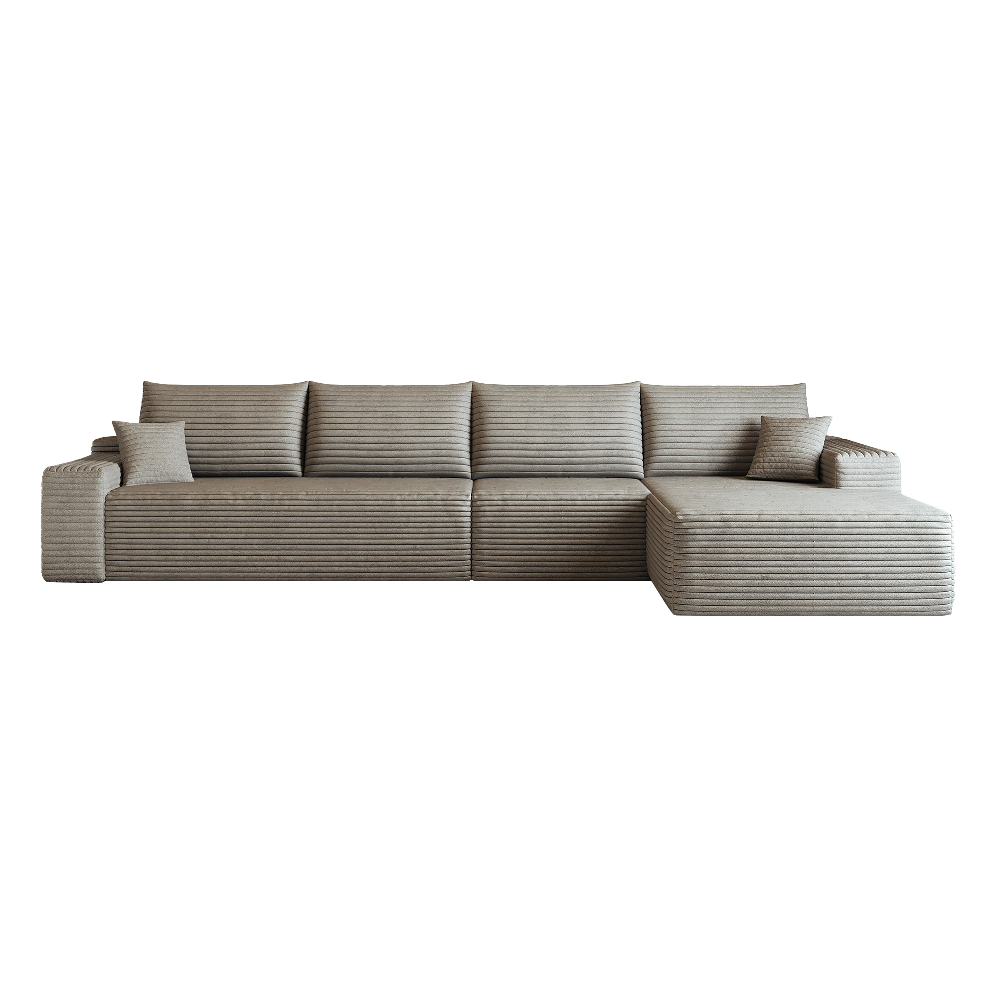 Grand canapé d'angle 340x175x83cm couleur camel, rembourrage mousse souple, installation rapide sans outils, idéal pour appartement