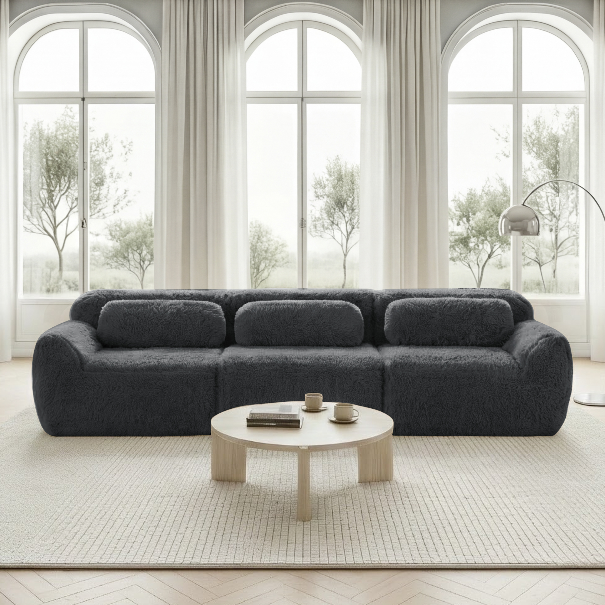 Canapé Modulable 3 Places avec Coffre de Rangement Intégré, Tissu Peluche Ultra-Doux et Mousse Haute Résilience pour Salon Moderne