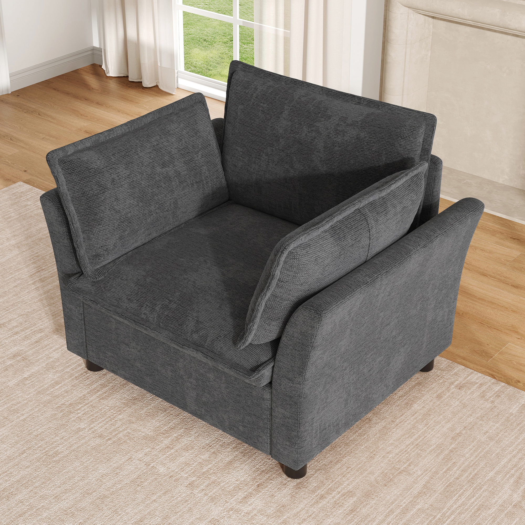 Canapé 1 place relax avec coussins amovibles, LED intégrée et accoudoirs rembourrés pour lecture et détente