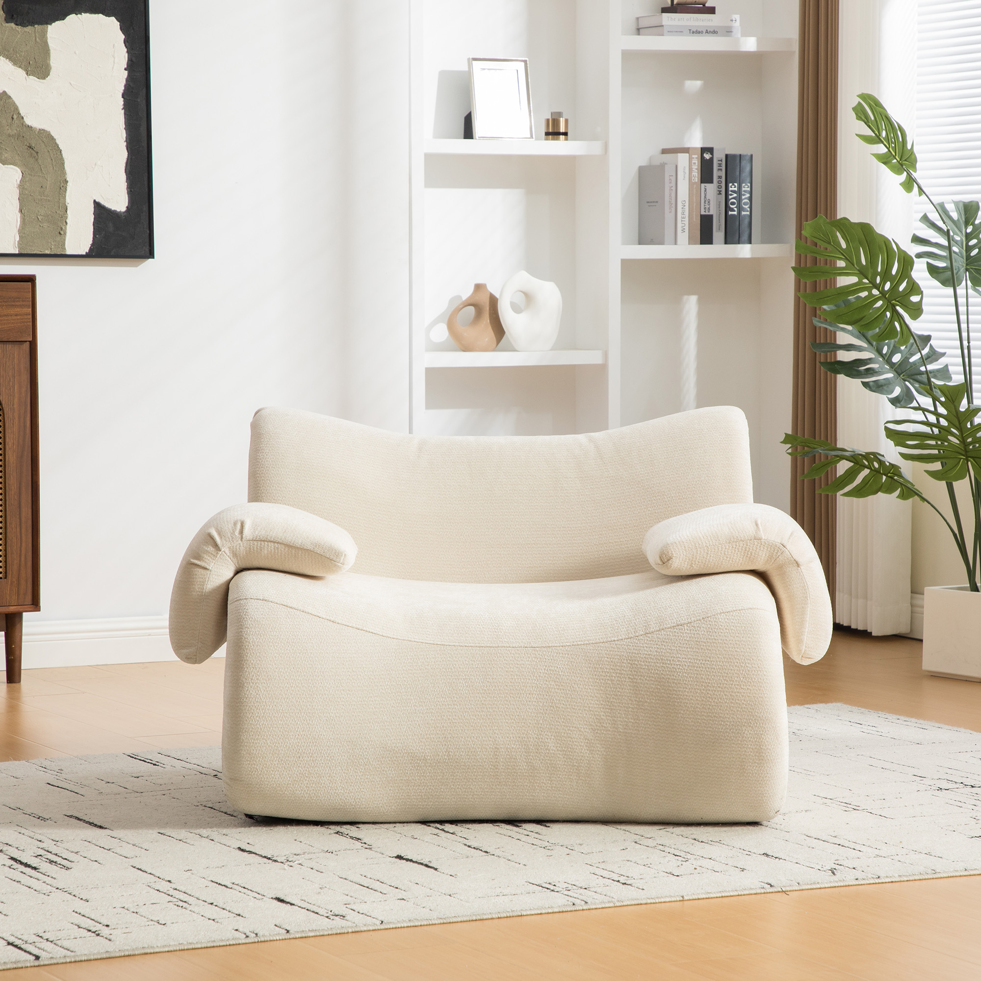 Canapé modulable chenille beige 120x92cm, canapé compressé sans outil, revêtement tissu durable pour salon moderne