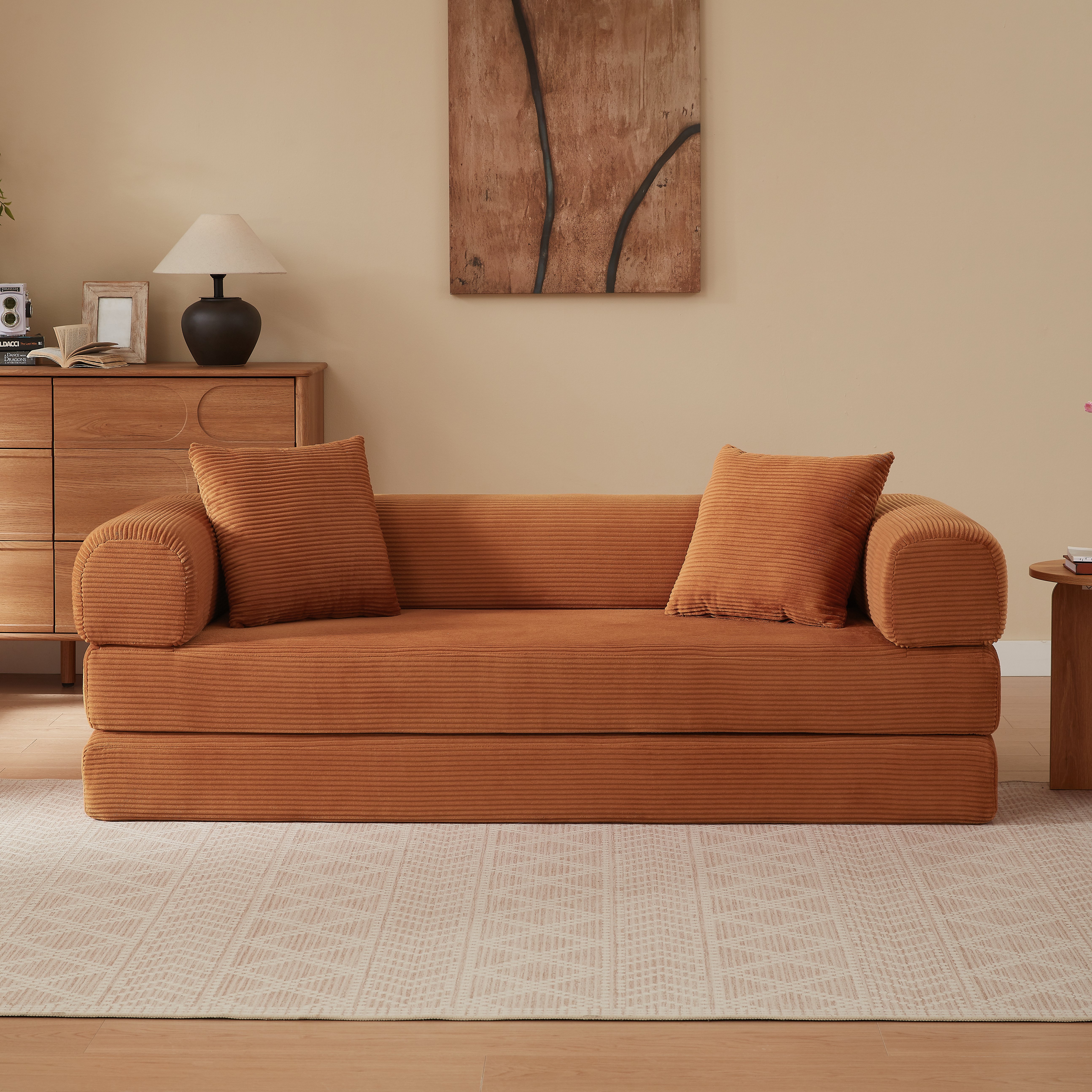 Canapé convertible 1 place Terracotta - Canapé-lit compact avec revêtement en velours et structure modulaire pour salon ou chambre