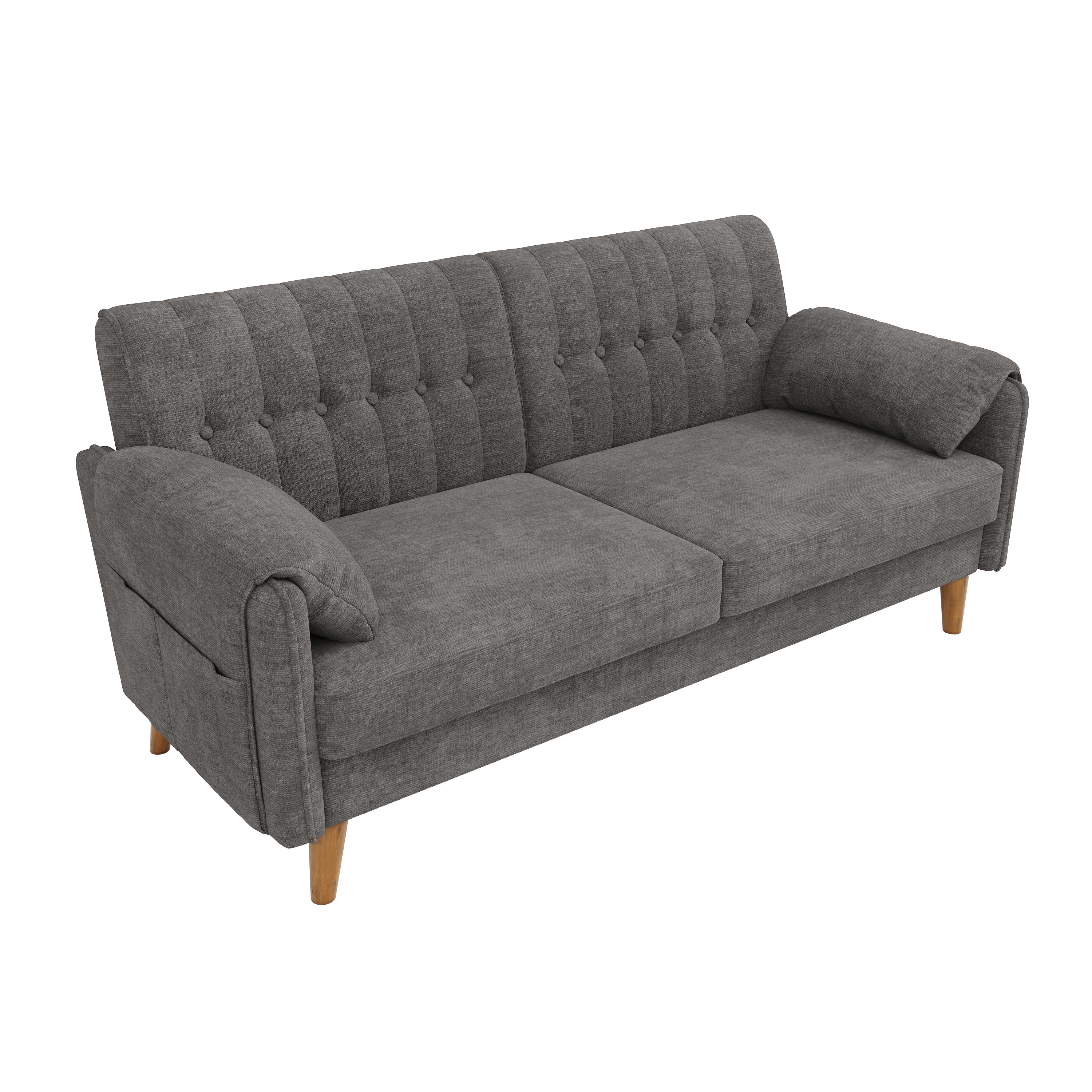 Canapé 2 places tissu chenille polyester, cadre fer et bois massif, coussins PP coton, design moderne compact pour chambre ou studio