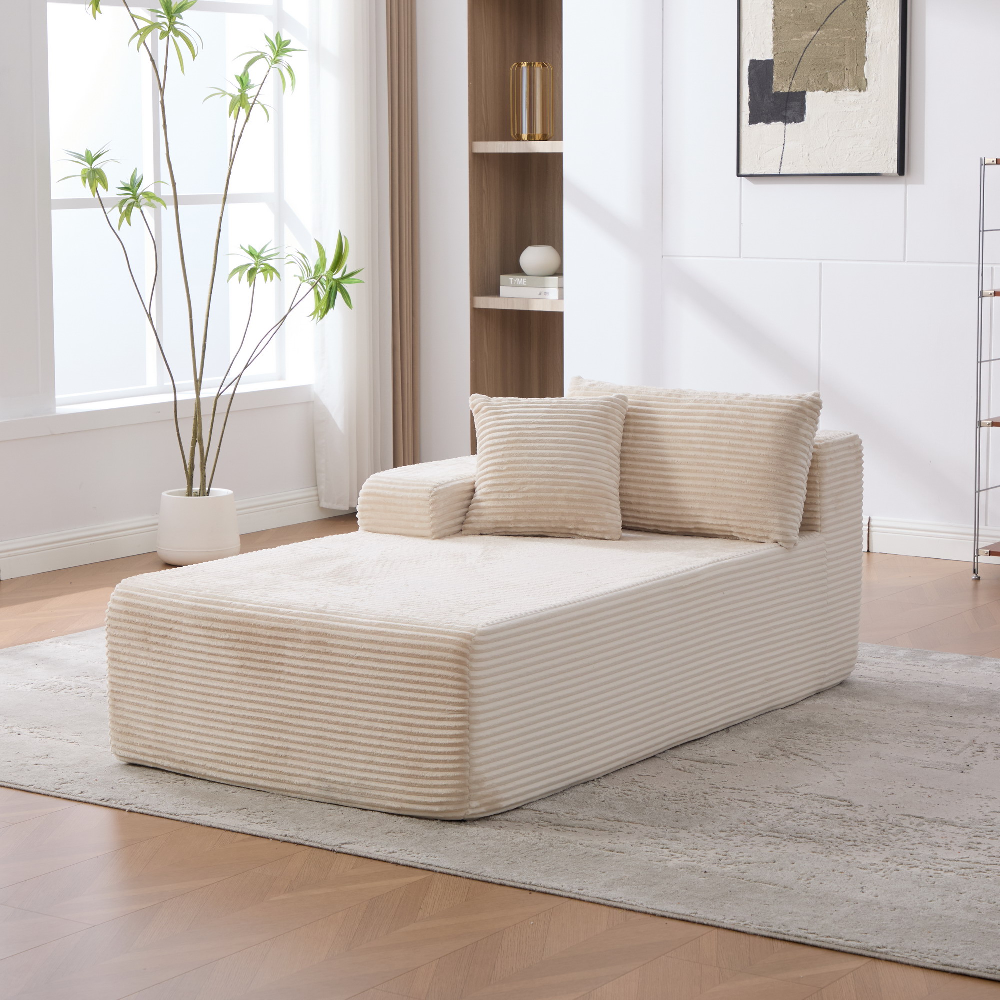Méridienne Canapé Modulable en Tissu Chenille Couleur Ivoire Confort Nuage et Design Moderne pour Salon Contemporain