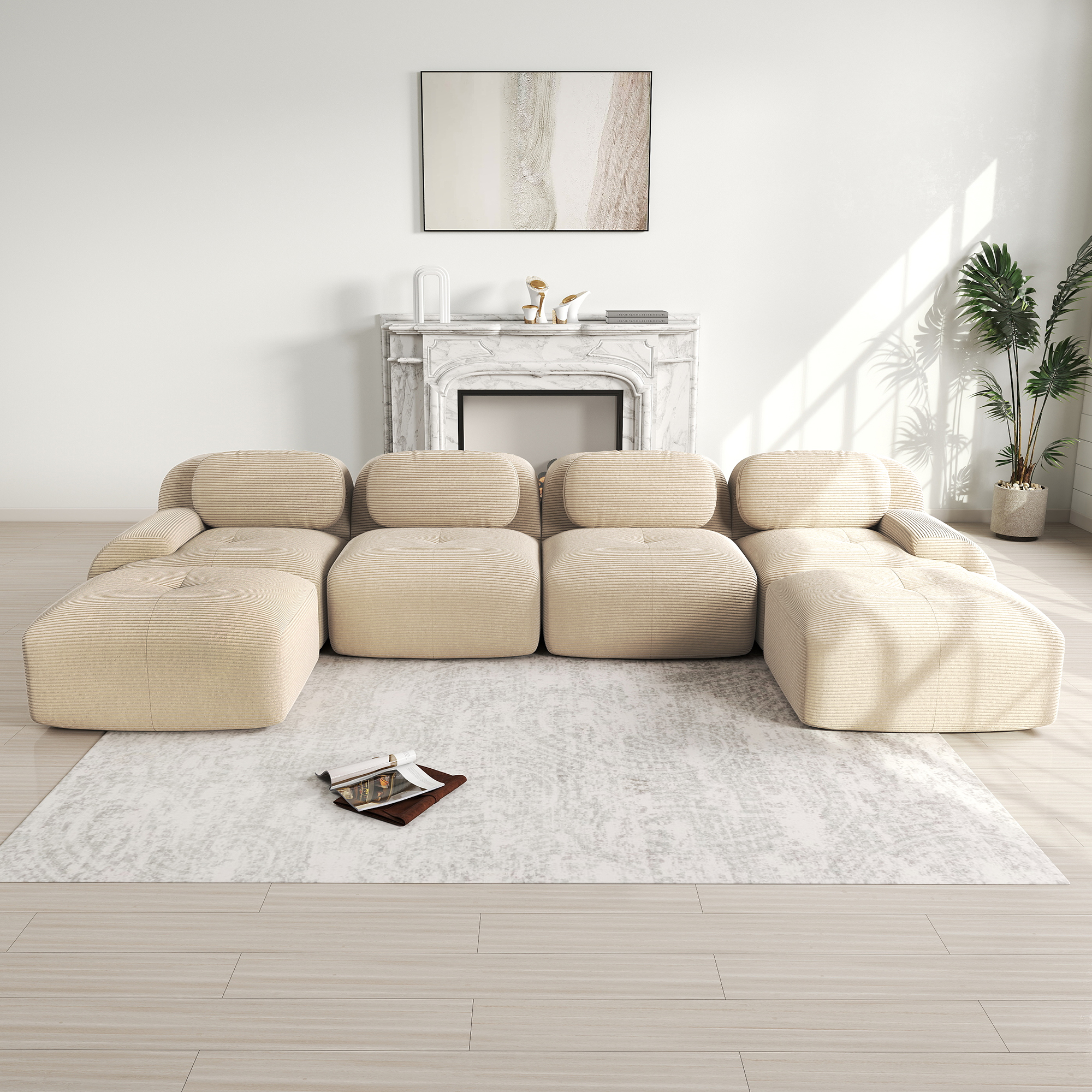 Canapé d'angle sans montage, modulable et ergonomique avec mousse 32D haute élasticité et accoudoirs larges