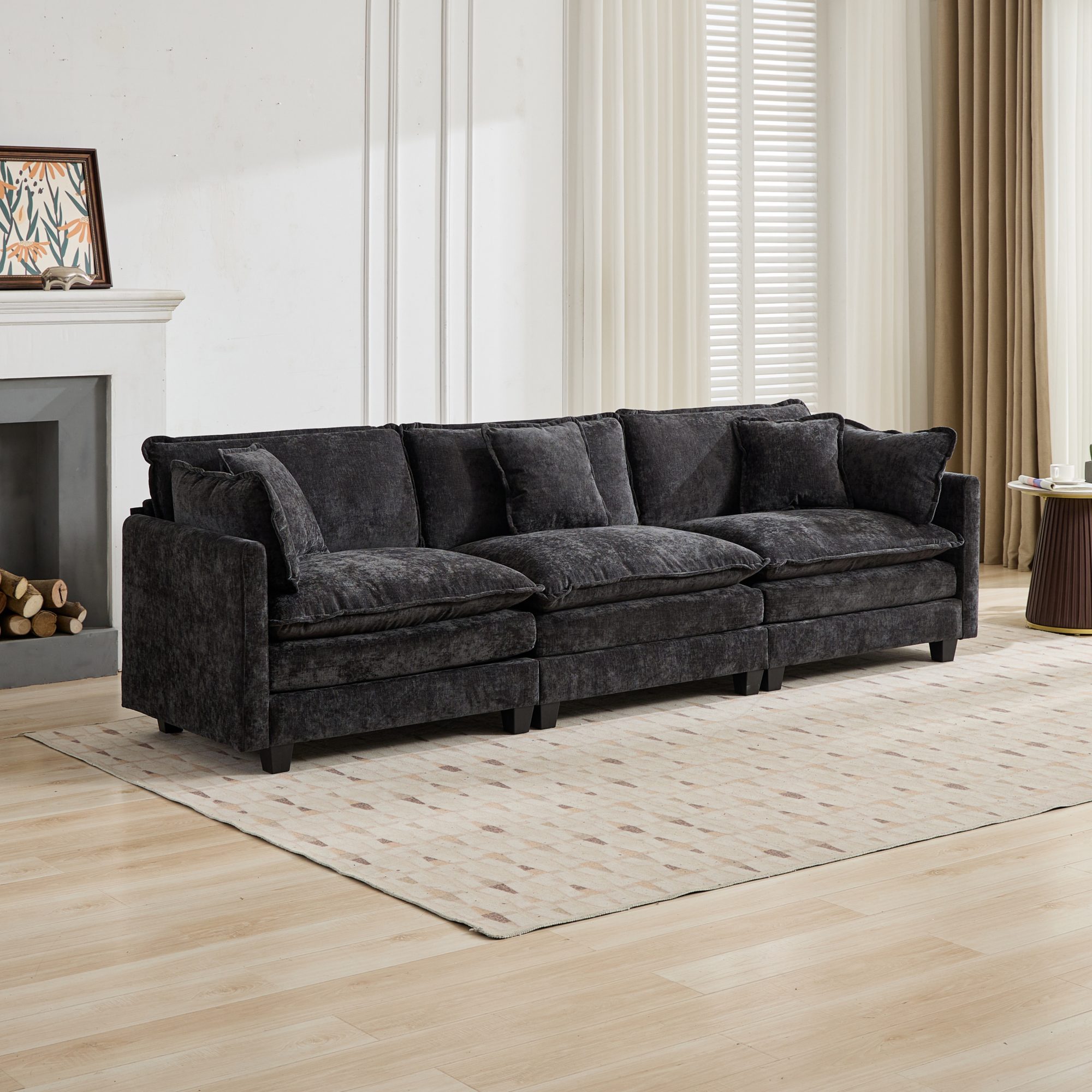 Canapé 3 places modulable et rembourré double couche, canapé en chenille respirante pour salon et appartement