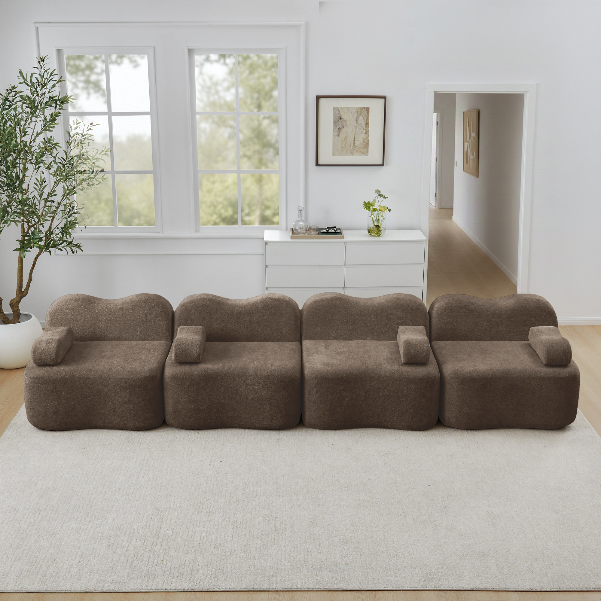 Canapé Modulable 4 Places Profond Ergonomique Avec Coussins D'accoudoirs Mobiles Mousse Haute Densité 32D