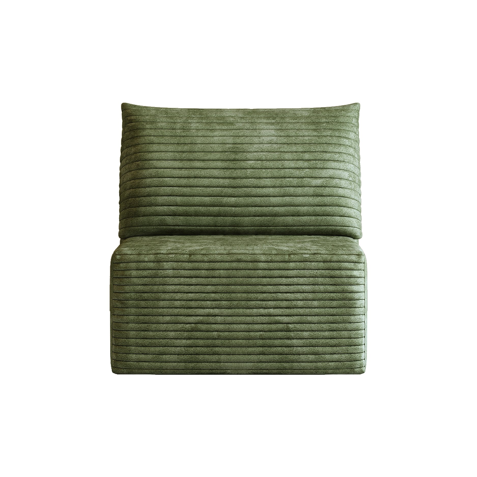 Canapé une place vert en tissu côtelé, style nuage sans montage, dimensions 70x95x83 cm pour salon ou chambre