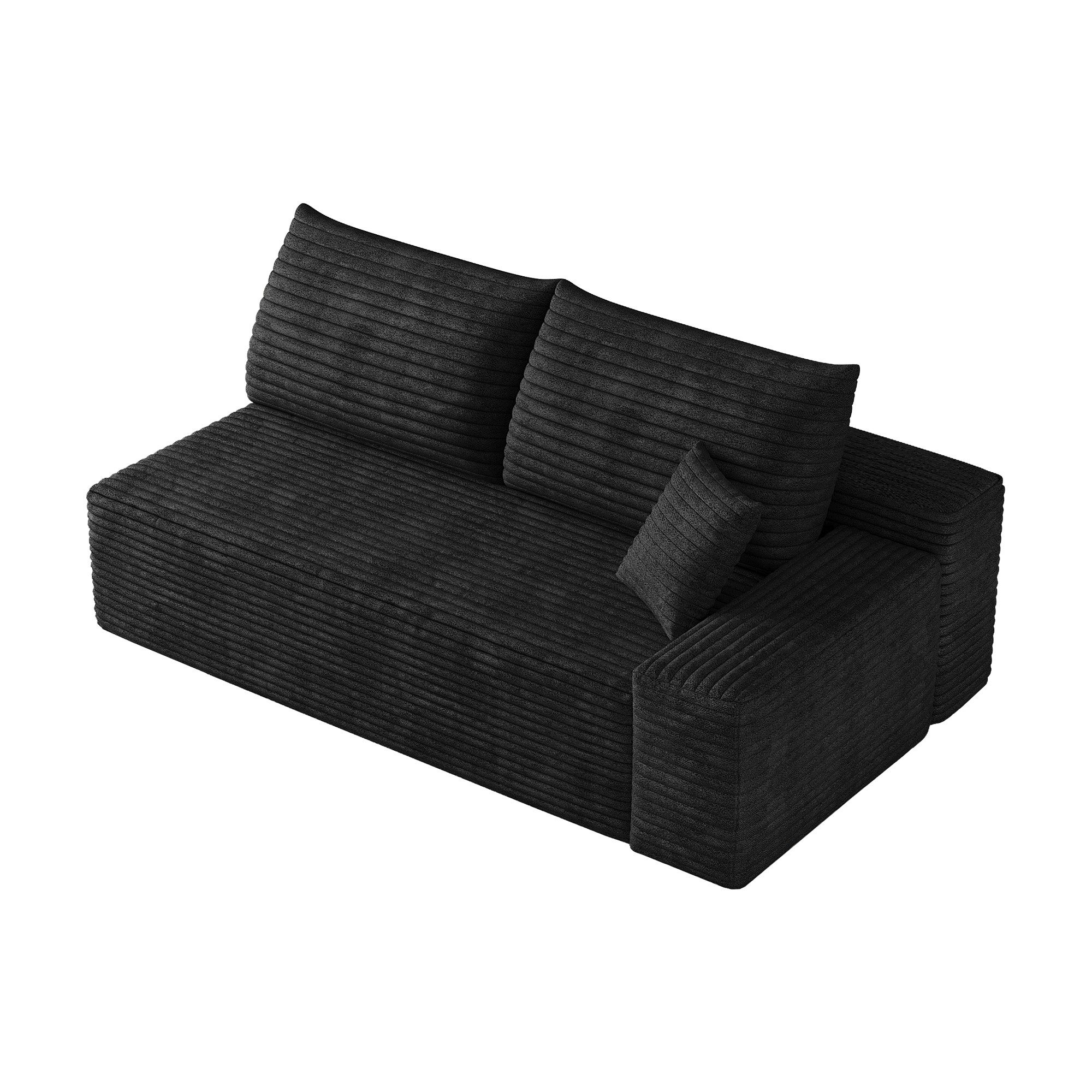 Canapé 2 places en tissu velours côtelé noir, rembourrage épais et confortable, design épuré, largeur 175 cm pour intérieur chic