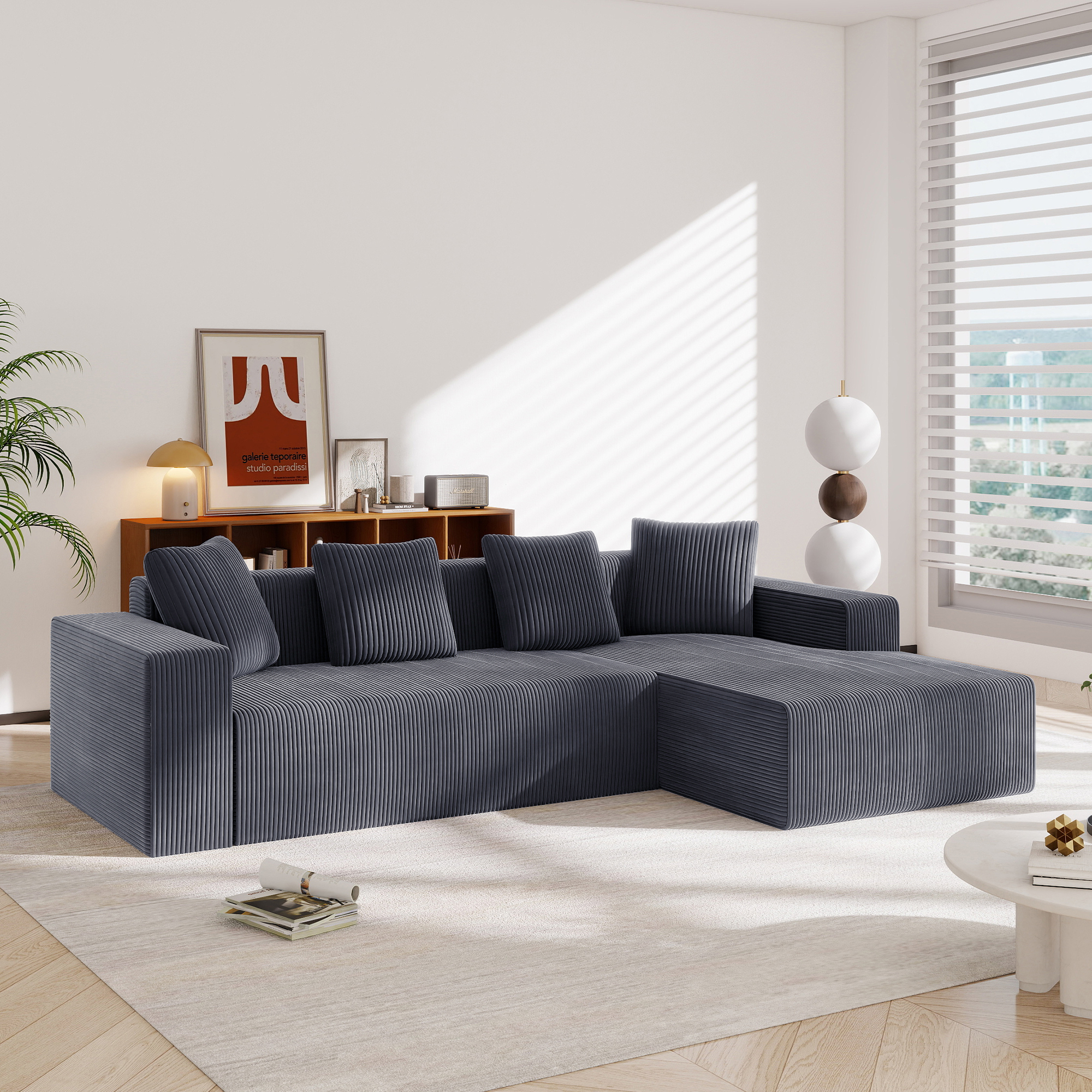 Canapé Modulable d'Angle avec Méridienne Extensible, Assise Profonde Confort Cloud et Coussins Inclus pour Salon Moderne