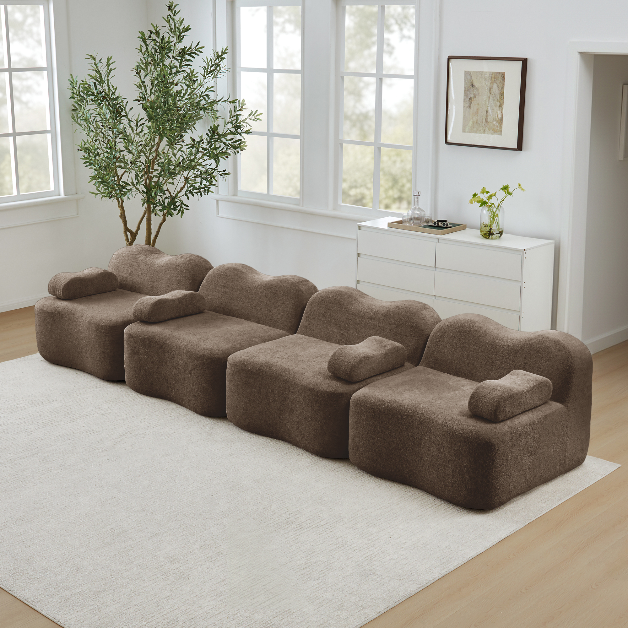 Canapé Modulable 4 Places Profond Ergonomique Avec Coussins D'accoudoirs Mobiles Mousse Haute Densité 32D
