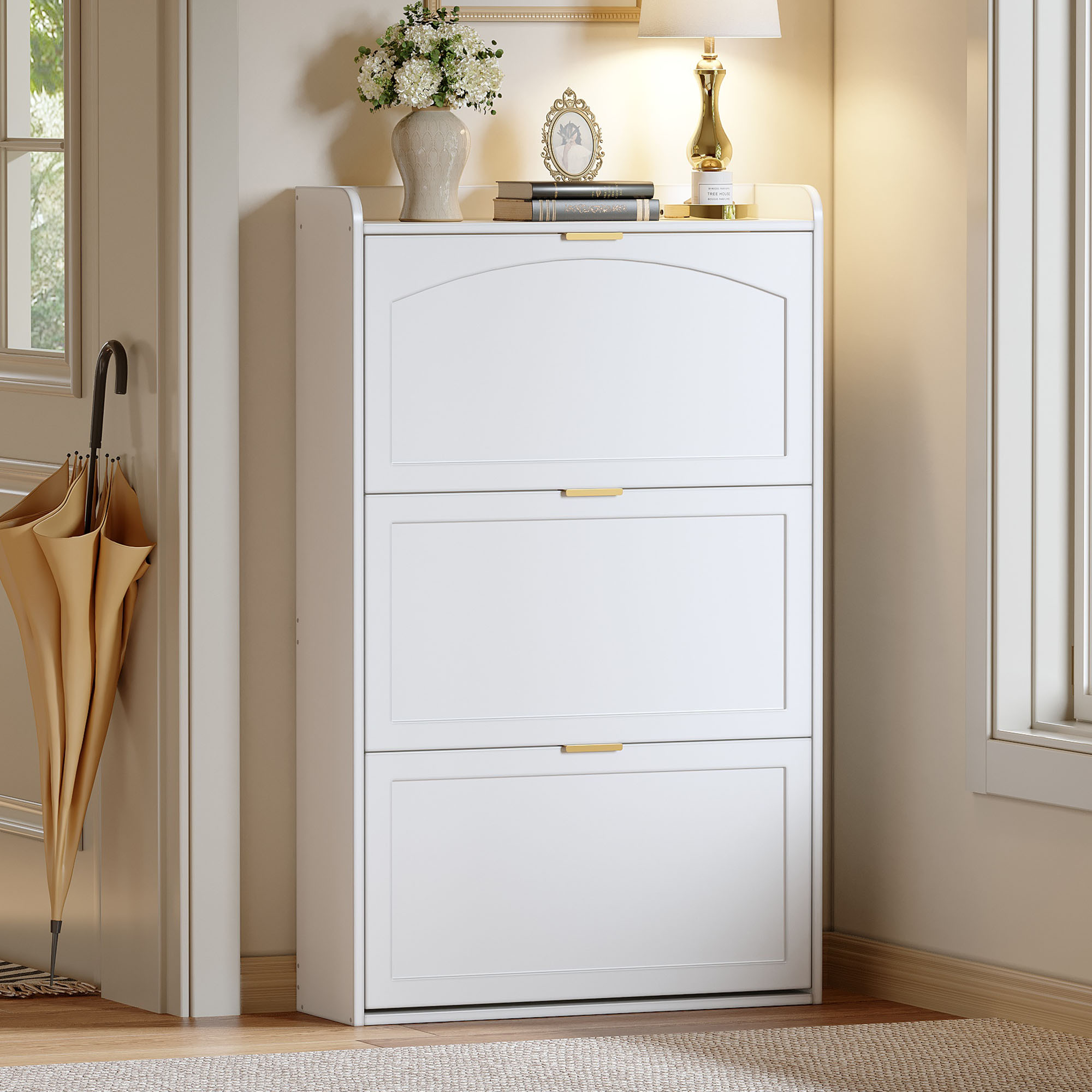 Meuble à chaussures 76x23x118 cm, Placard Étroit Blanc pour Petit Espace, Rangement Chaussées Moderne avec 3 Portes