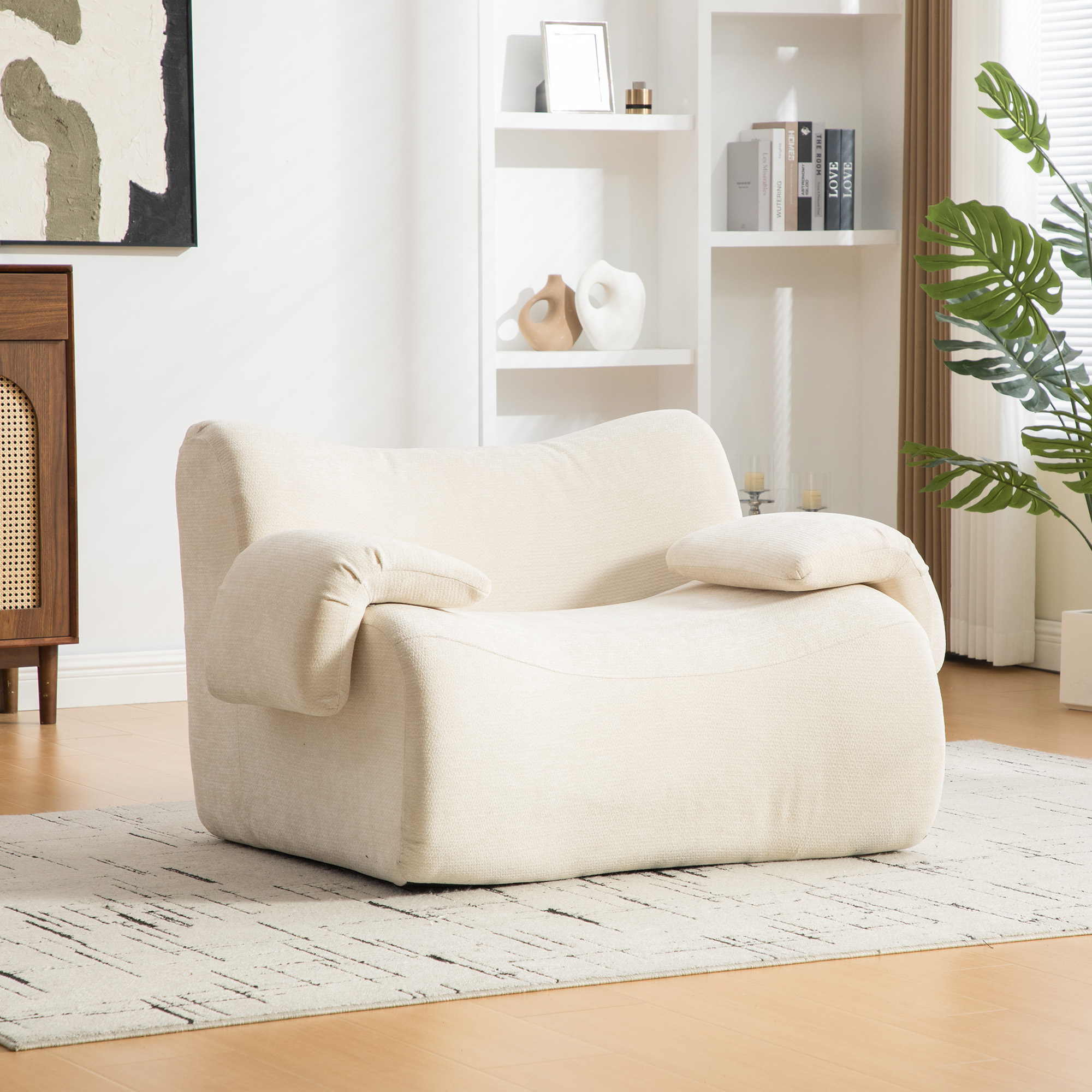 Canapé modulable chenille beige 120x92cm, canapé compressé sans outil, revêtement tissu durable pour salon moderne