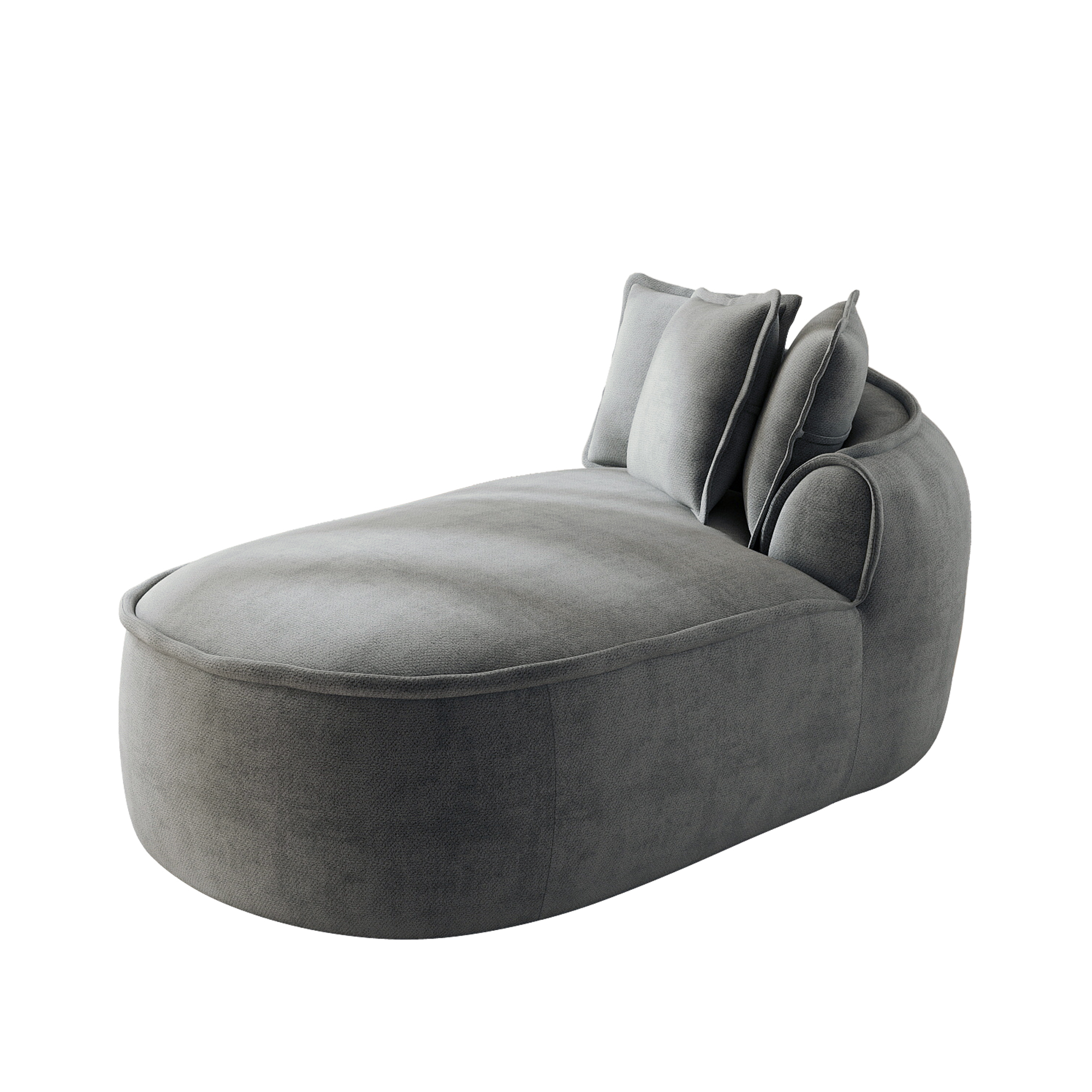 Canapé méridienne droit 2 places modulable sans montage, chenille gris, coussins inclus, assise ergonomique 32D