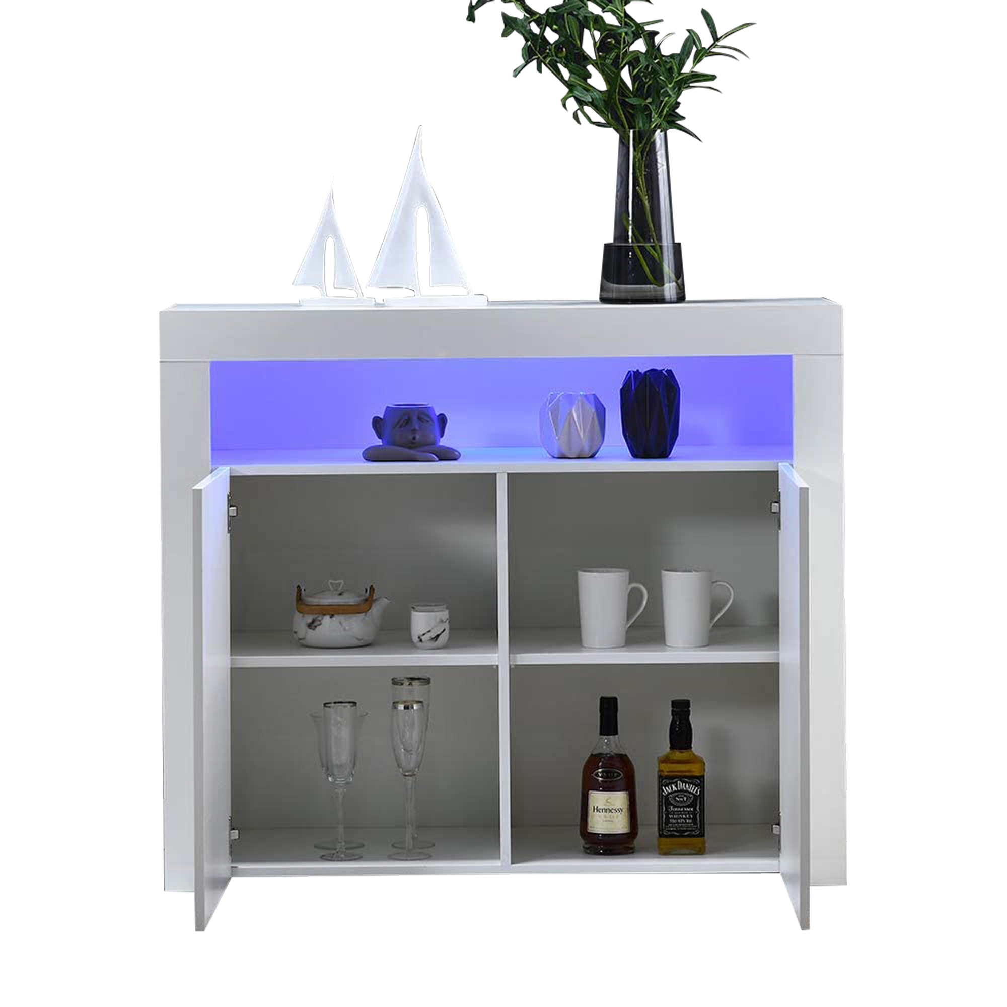 Buffet Salon avec LED RGB et Port USB Meuble Rangement 2 Portes 108x40x92 cm Design Contemporain