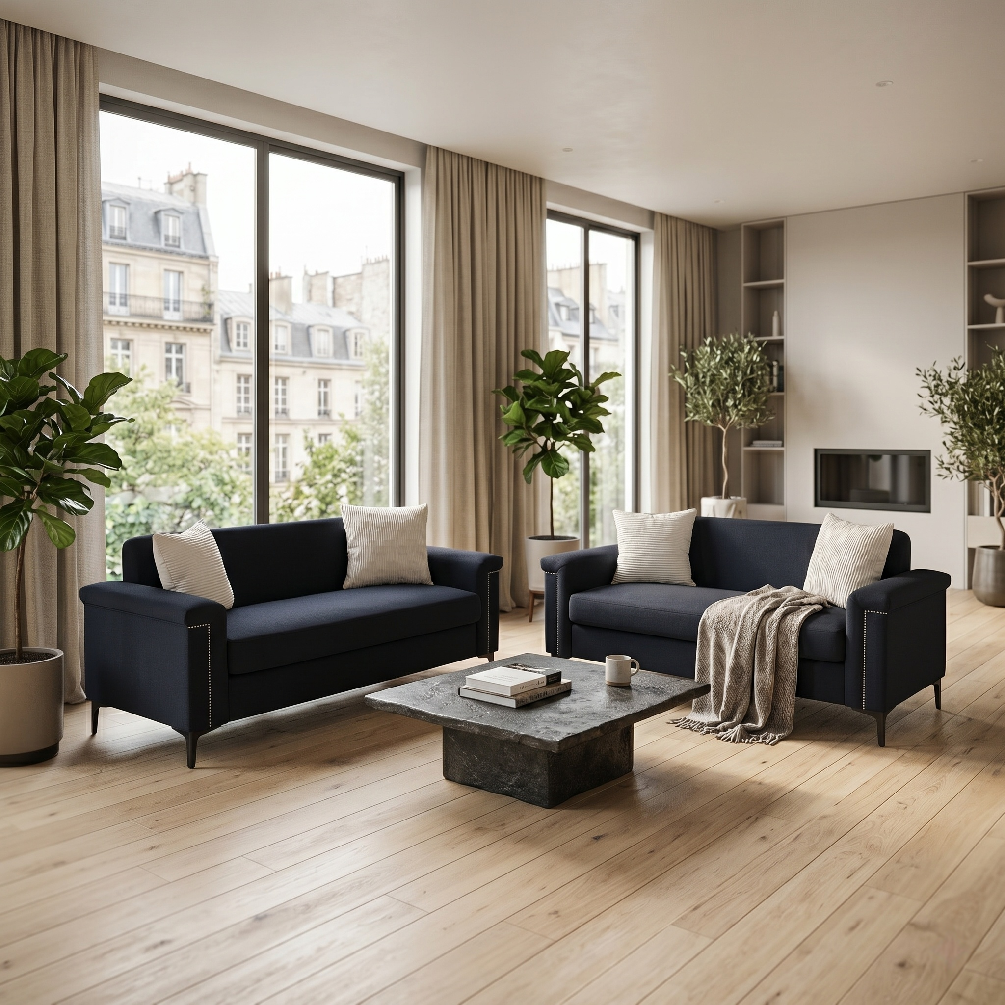 Canapé Droit 2 Places Noir – Dimensions Compactes 172x73,5 cm Idéales Pour Petits Espaces Studios Et Appartements Modernes