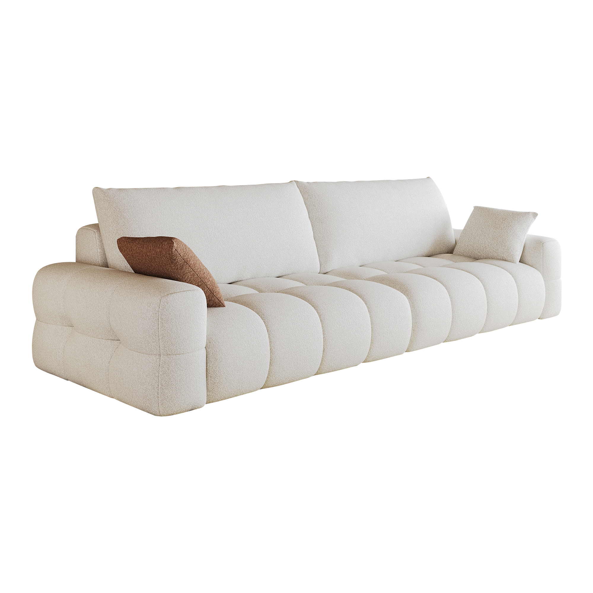 Canapé Modulable 260x105cm Tissu Blanc Crème Sans Montage Mousse Haute Densité Confort Nuage Salon Moderne