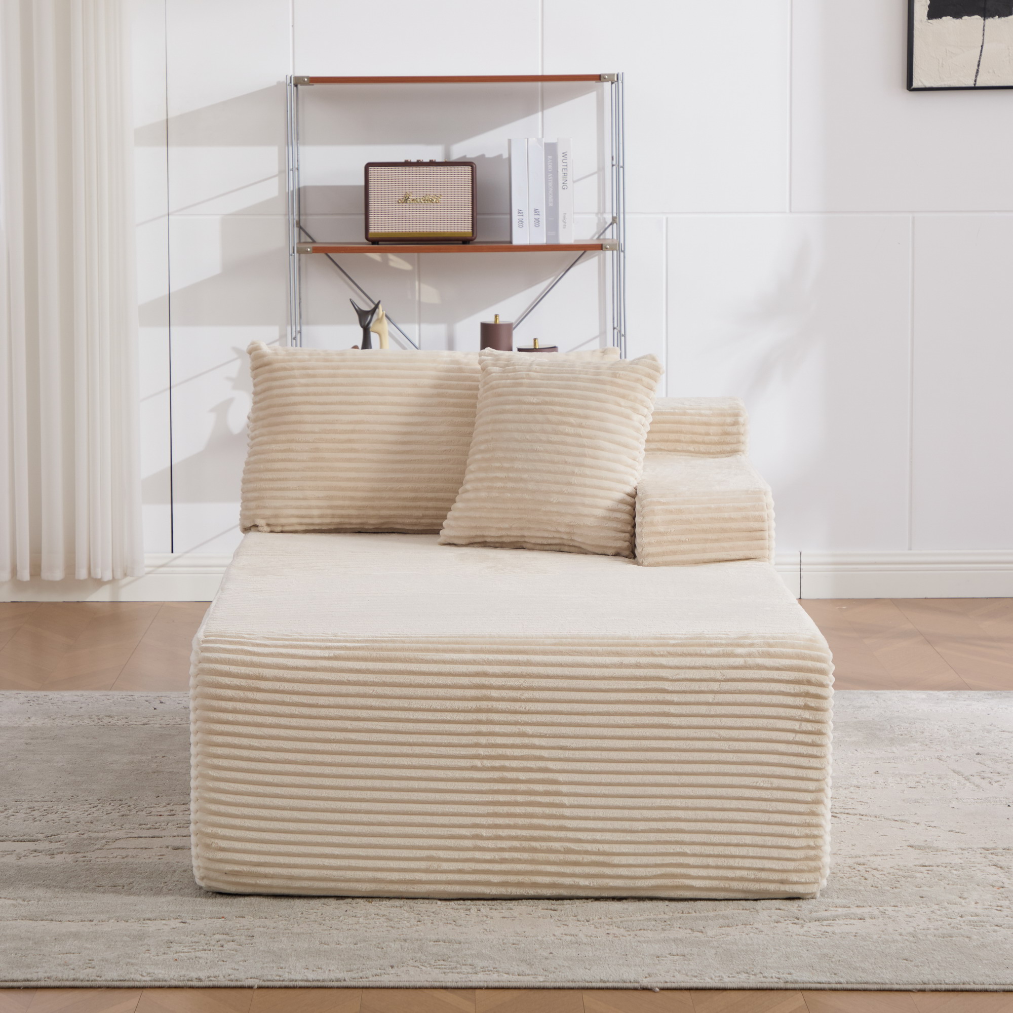 Méridienne Modulable Salon Contemporain en Tissu Chenille Beige avec Fonction Allongeur Confortable