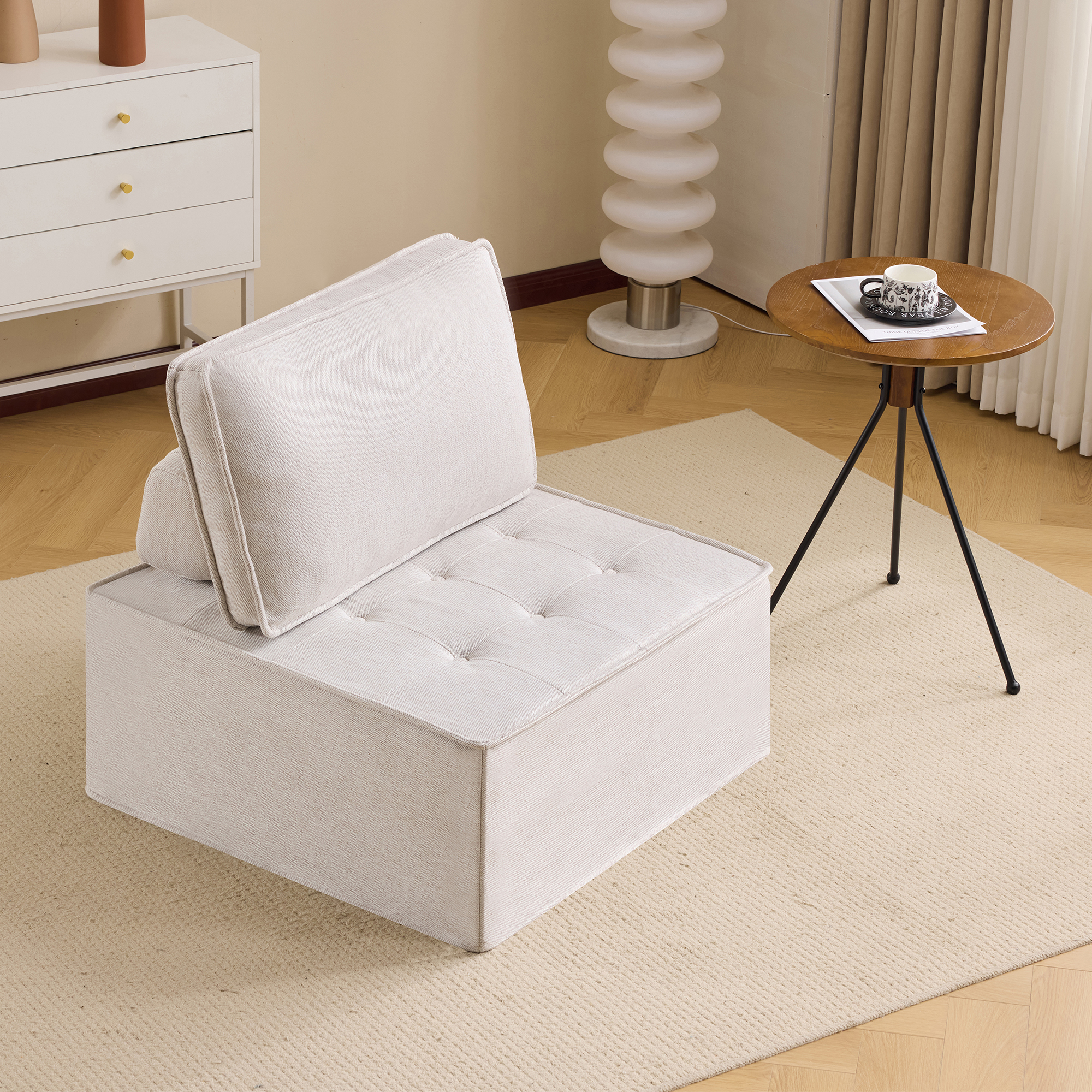 Fauteuil Ergonomique Léger À Monter Soi-Même Avec Tiroir De Rangement Intégré Beige