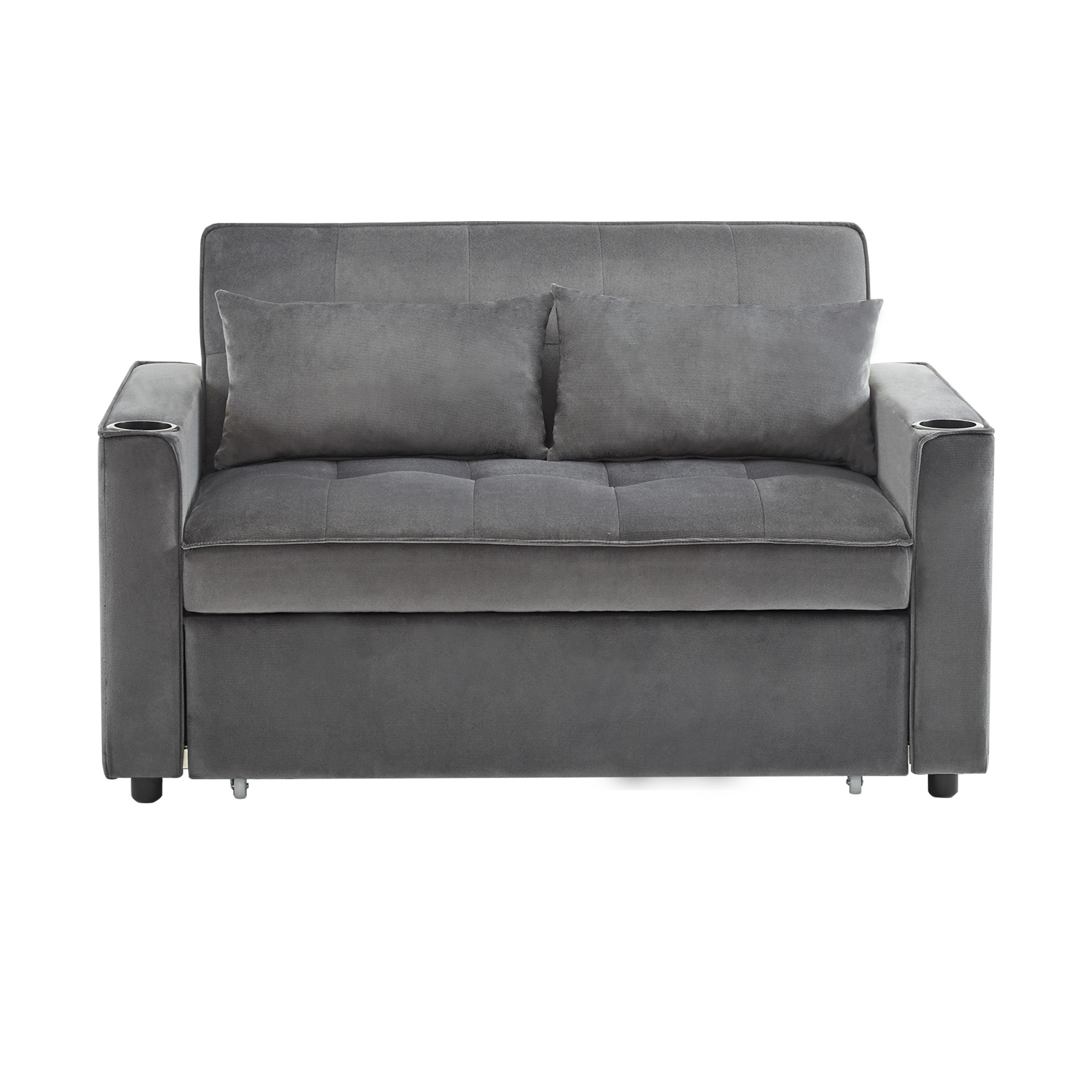 Canapé-lit convertible en velours gris 137x163 cm avec dossier réglable et 2 coussins inclus