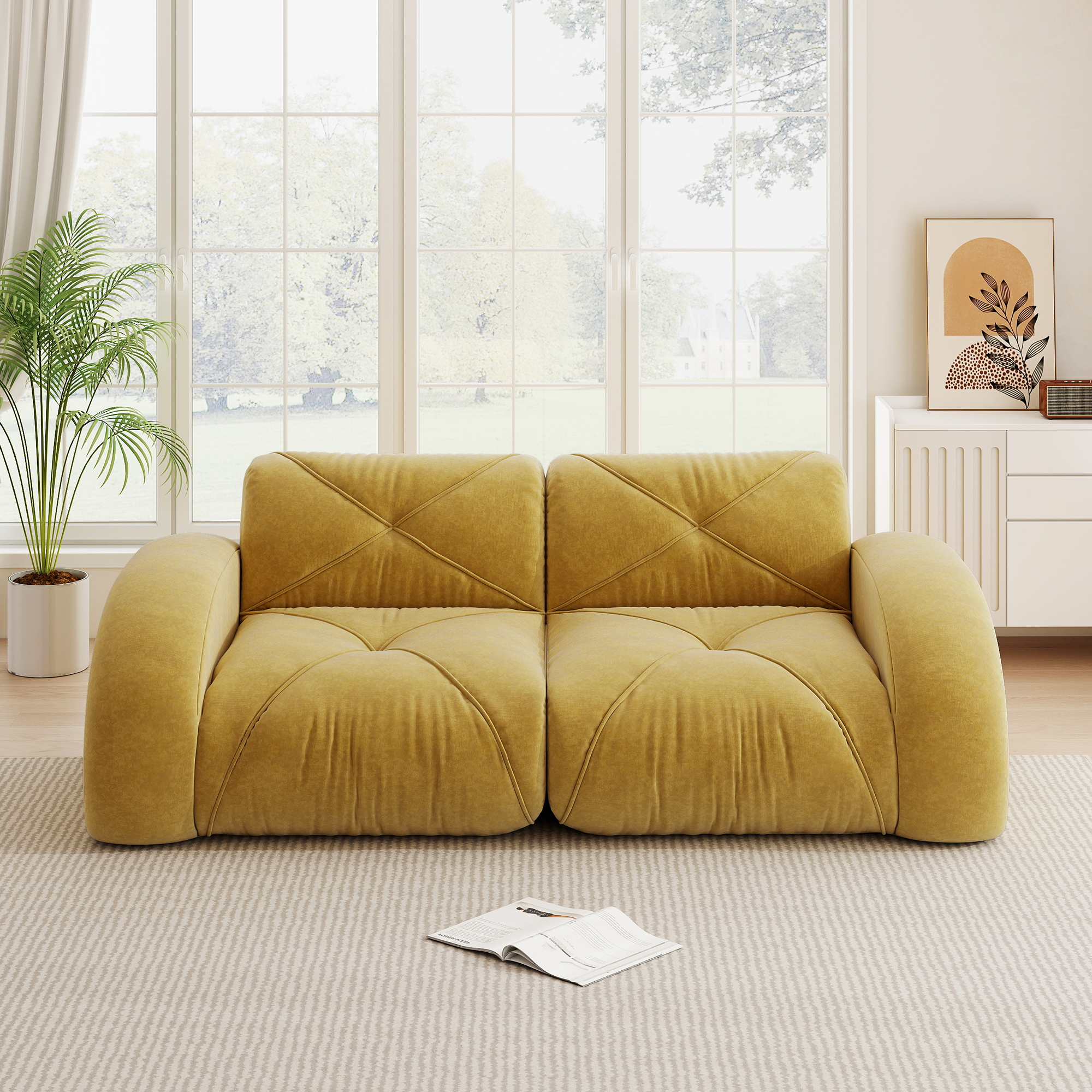 Canapé modulable 2 places avec mousse haute densité 32D, confort nuage doux et revêtement chenille résistant aux griffes