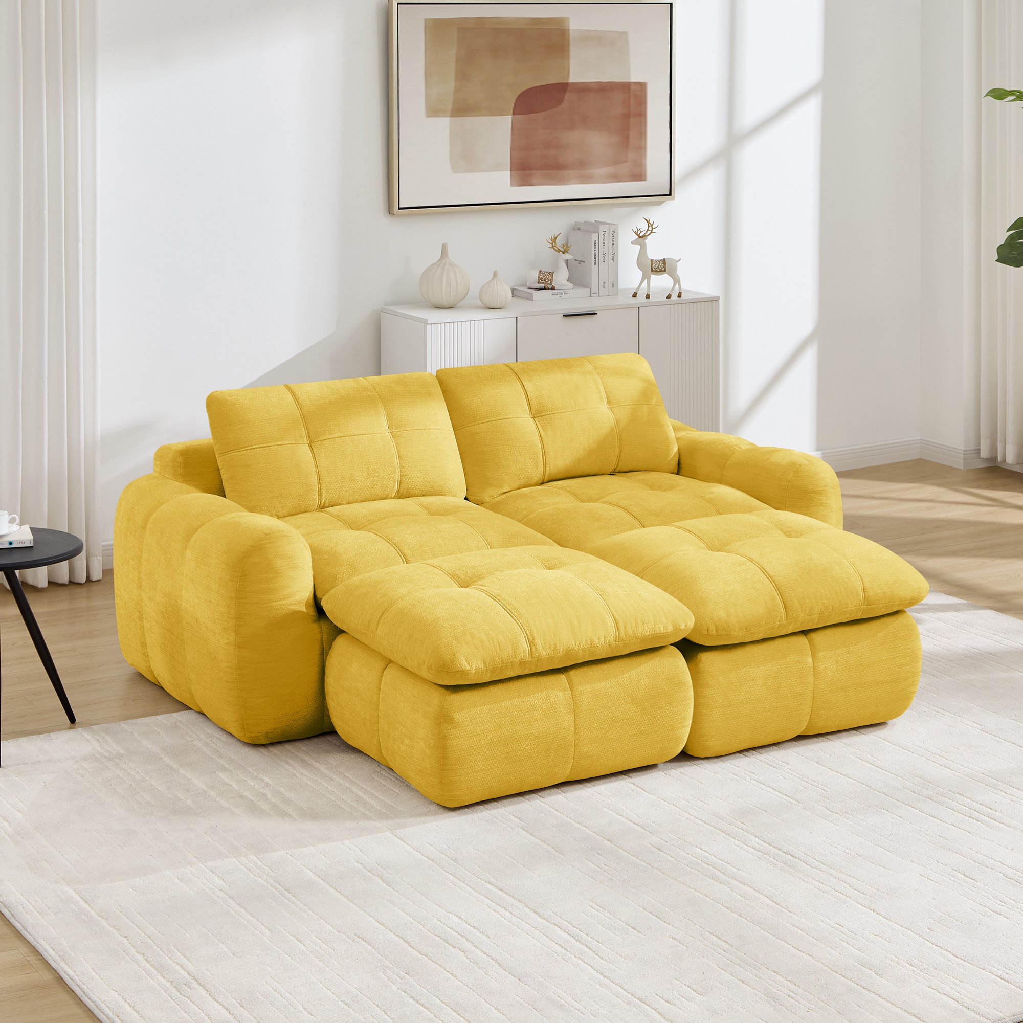 Canapé 2 places 194x160x68 cm, format nuage sans cadre avec 2 ottomans, poids total 50 kg, livraison en 4 colis prêts à l'emploi