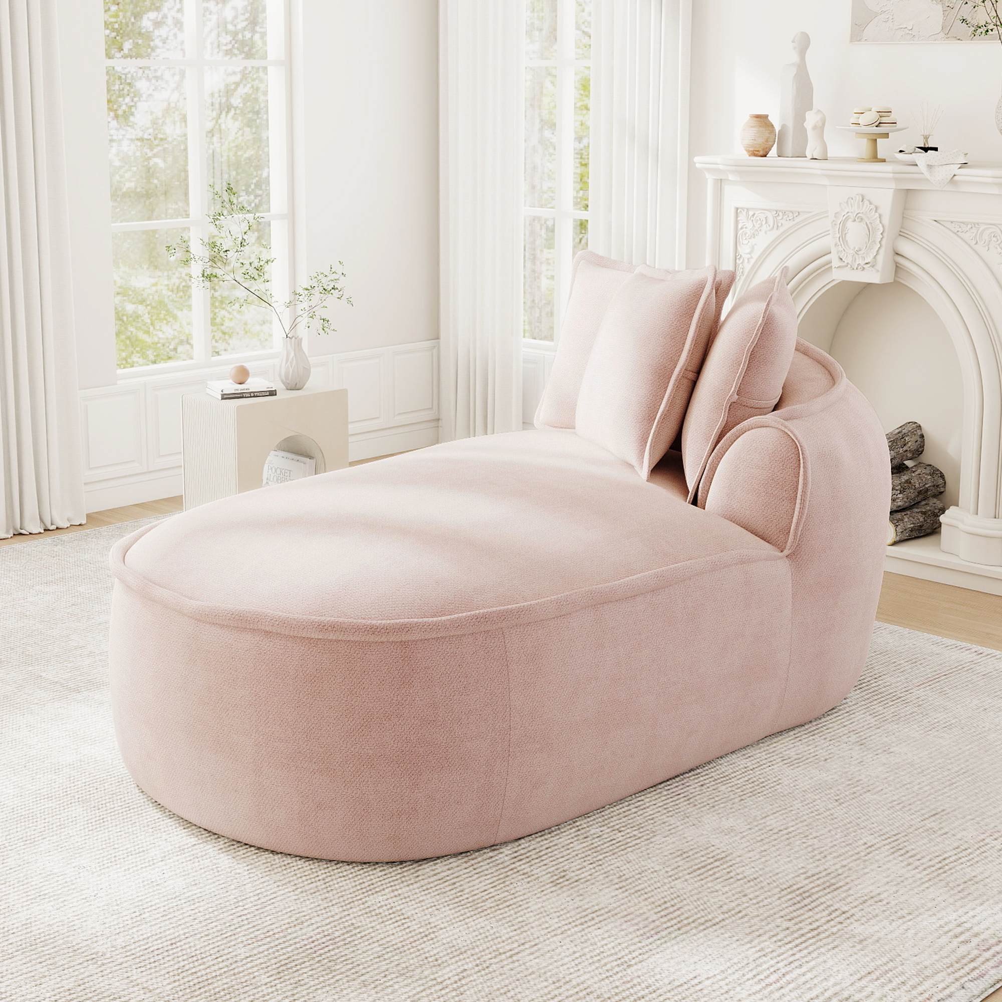 Canapé méridienne rose modulable sans montage, 2 modules indépendants et coussins inclus, assise profonde
